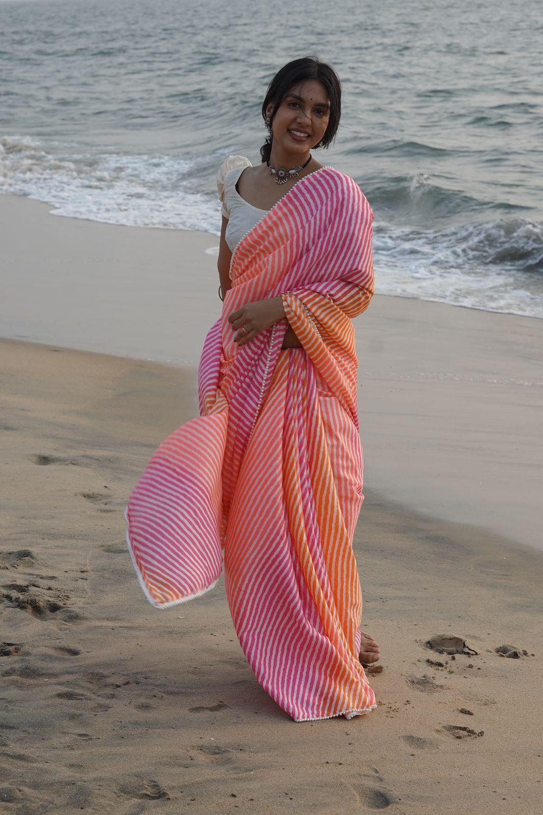 SAREE - LEHRIYA  CHINON- CANDY PINK