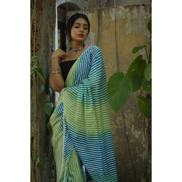 SAREE - LEHRIYA CHINON - SEA GREEN