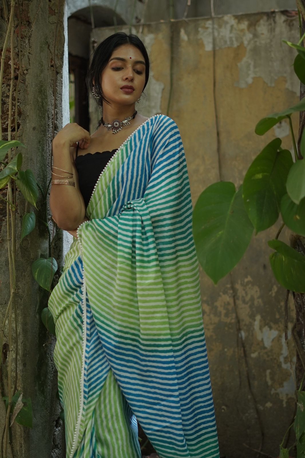 SAREE - LEHRIYA CHINON - SEA GREEN