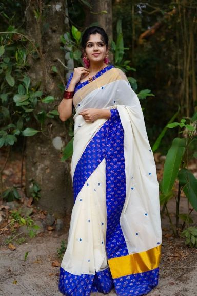 KERALA SAREE - MANOHARI - BLUE KASAVU