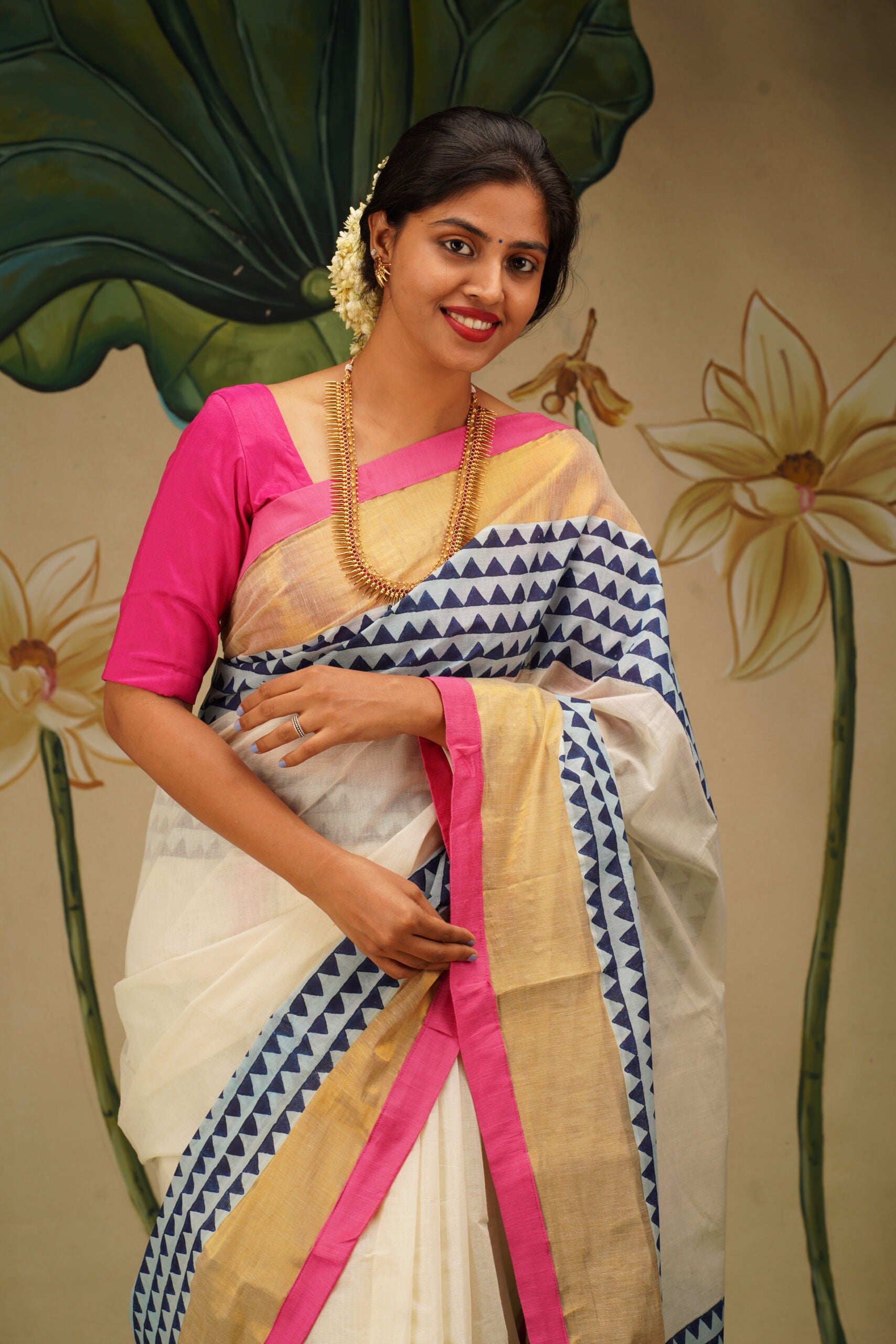 KERALA KASAVU - POO THUMBI - GEOMETRIC INDIGO