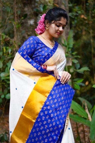 KERALA SAREE - MANOHARI - BLUE KASAVU