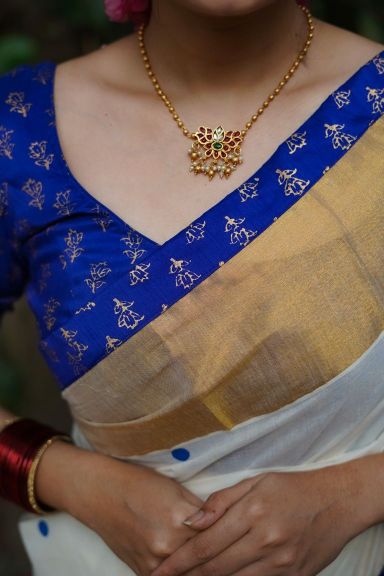KERALA SAREE - MANOHARI - BLUE KASAVU