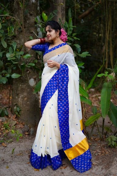 KERALA SAREE - MANOHARI - BLUE KASAVU