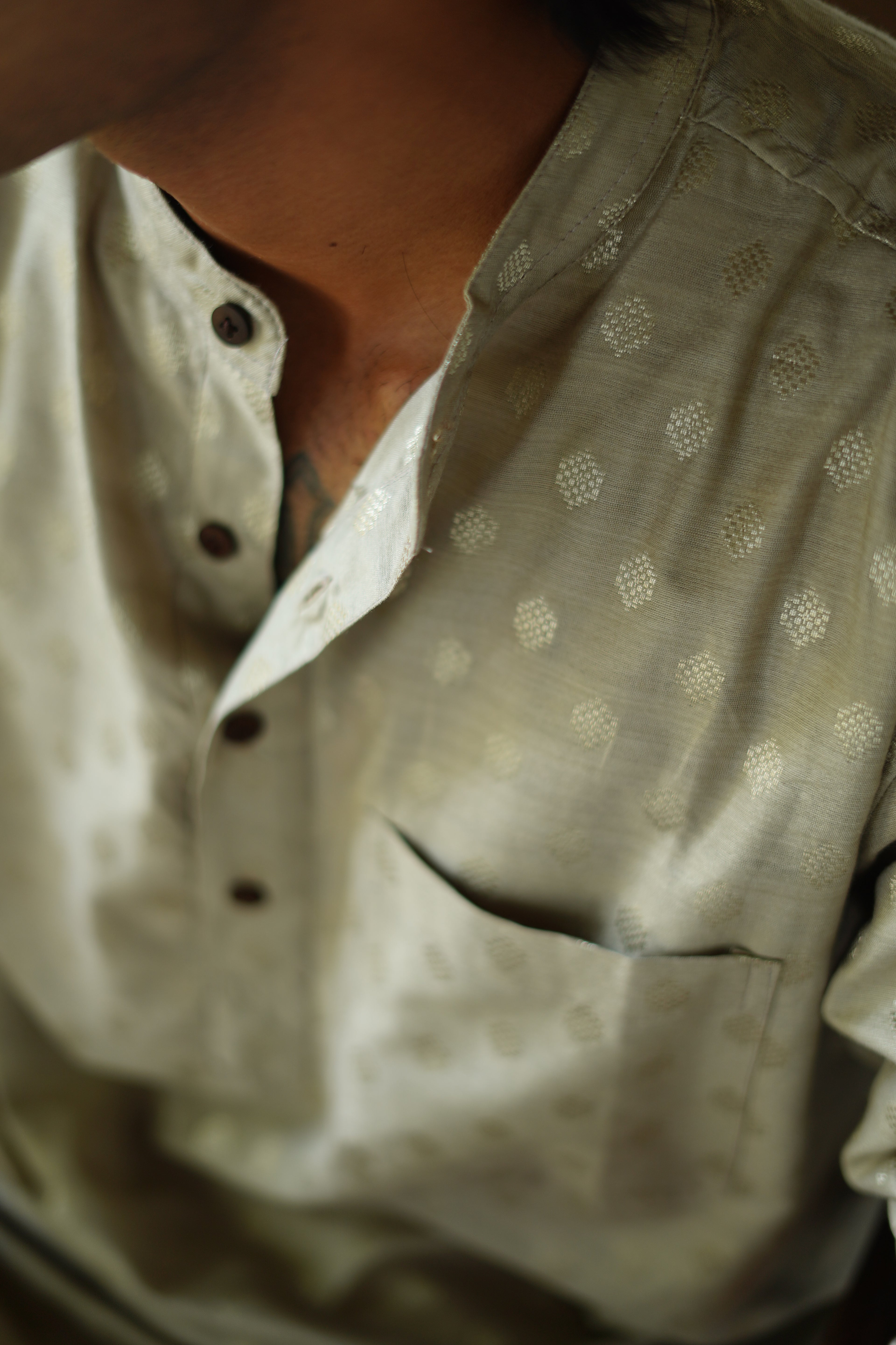MENS -  CHANDERI SILK COTTON  KURTA - SHORT