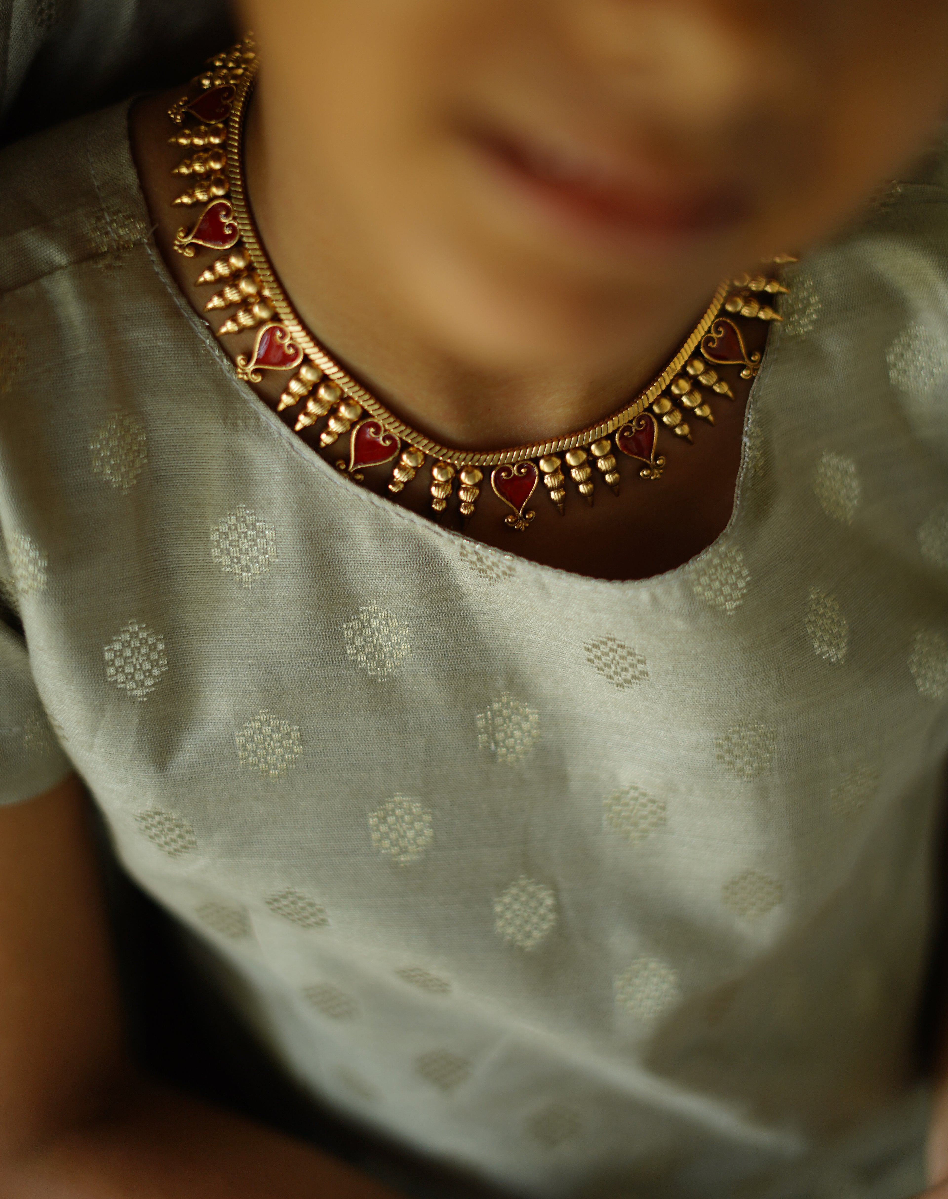 KIDS - KERALA KASAVU PAVADA SET - CHANDERI SILK COTTON SILVER GREY
