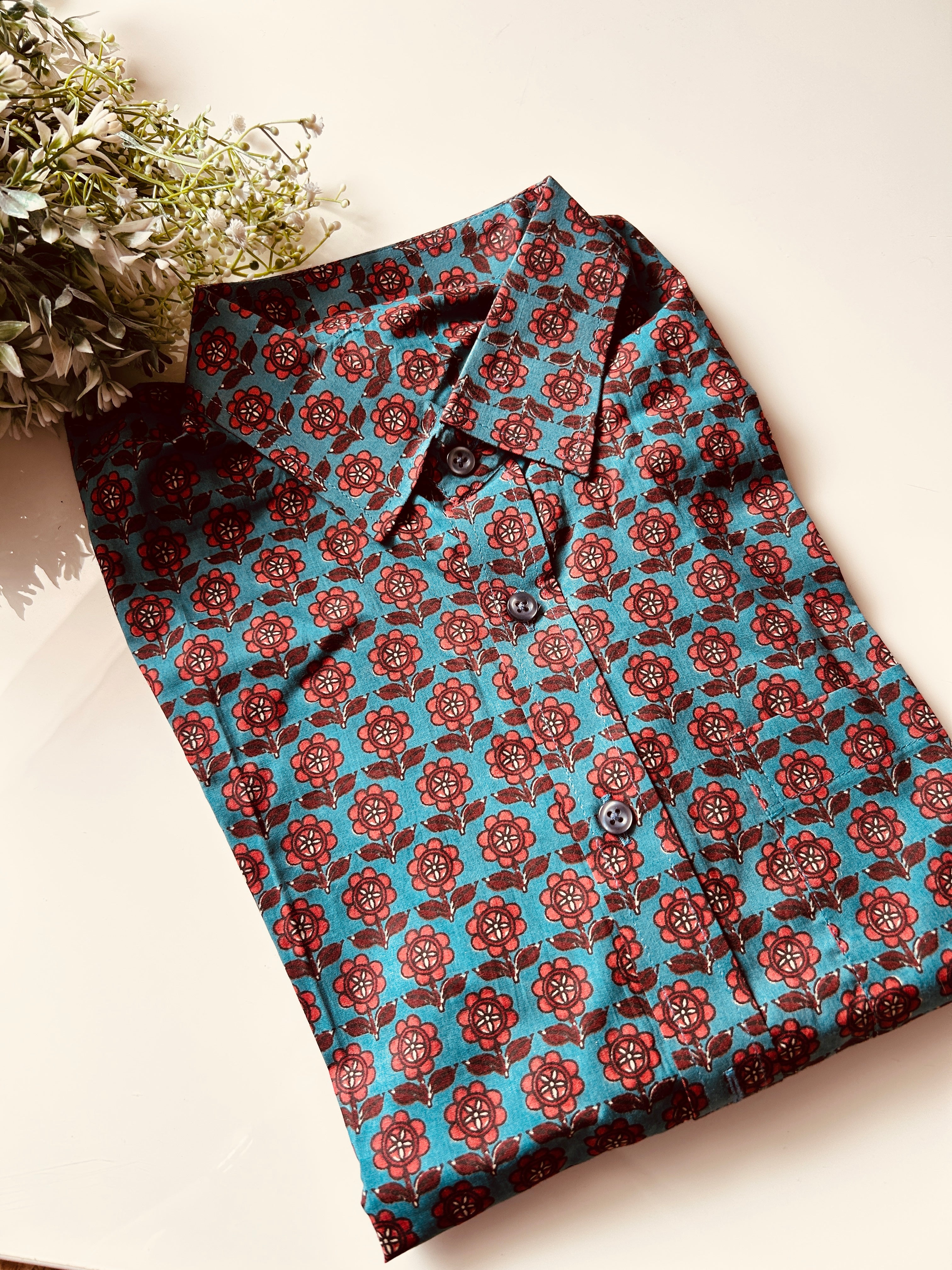 MENS SHIRT - FLORAL BLUE