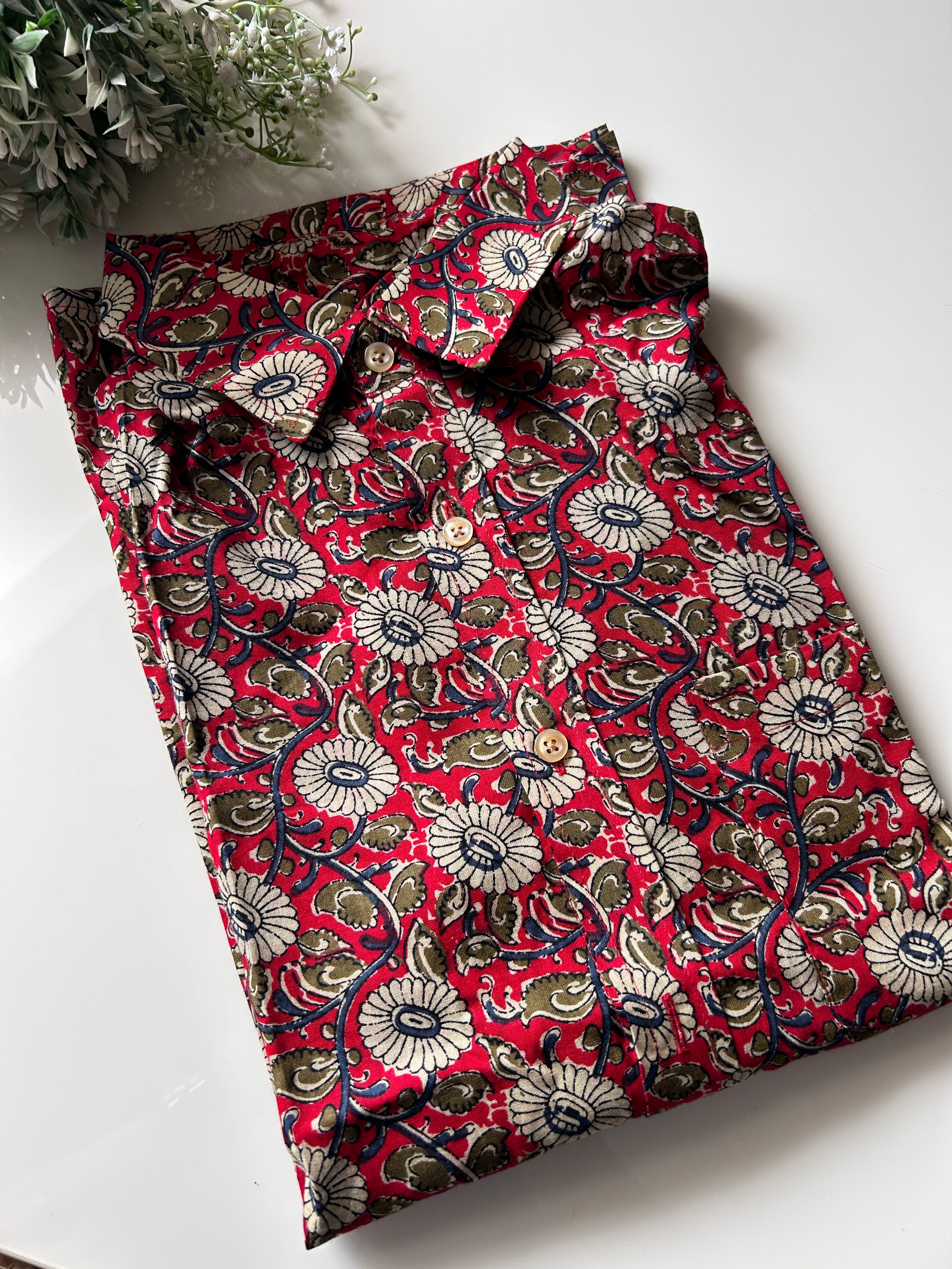 MENS SHIRT  - FLORAL RED
