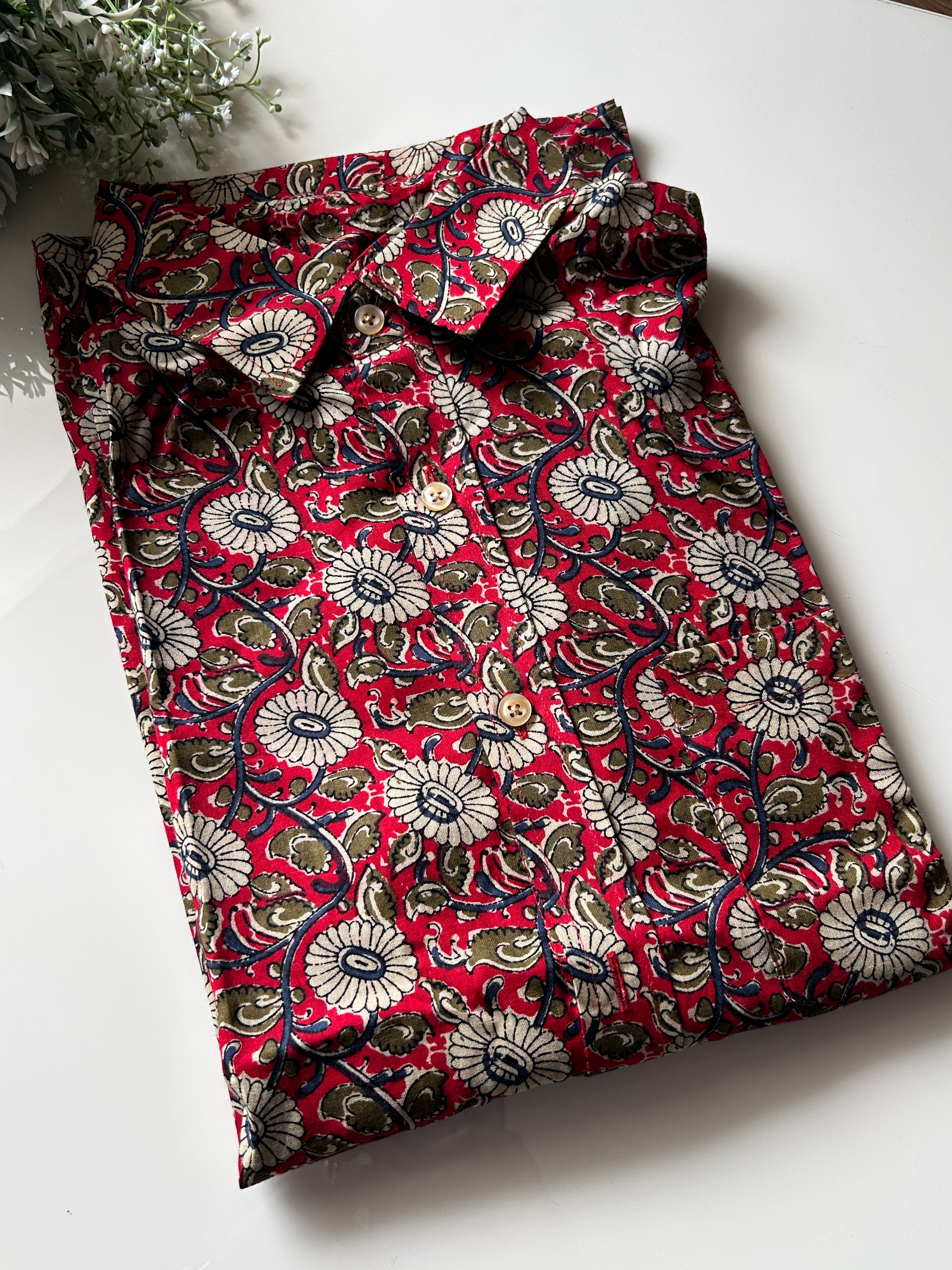 MENS SHIRT  - FLORAL RED