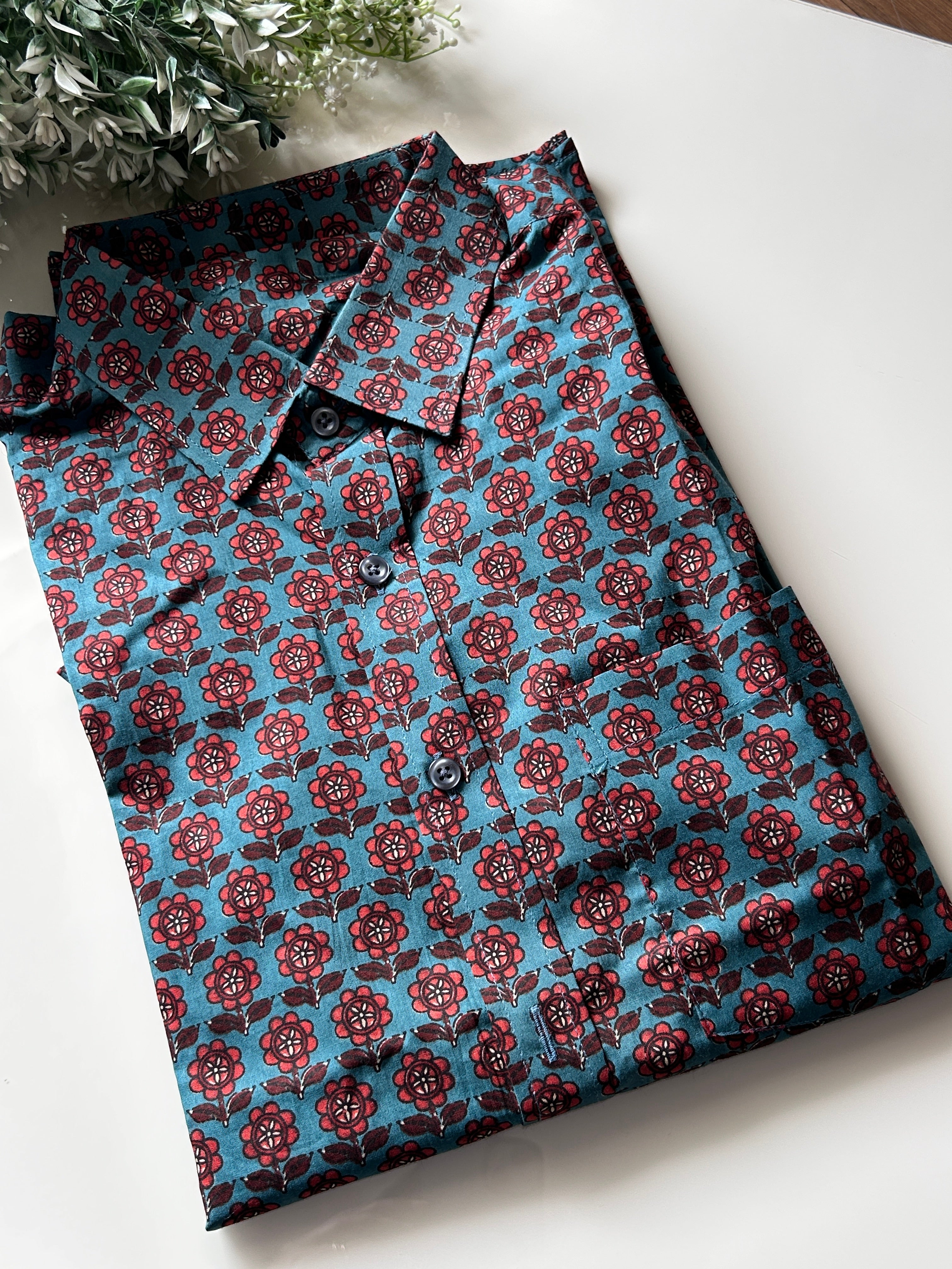 MENS SHIRT - FLORAL BLUE