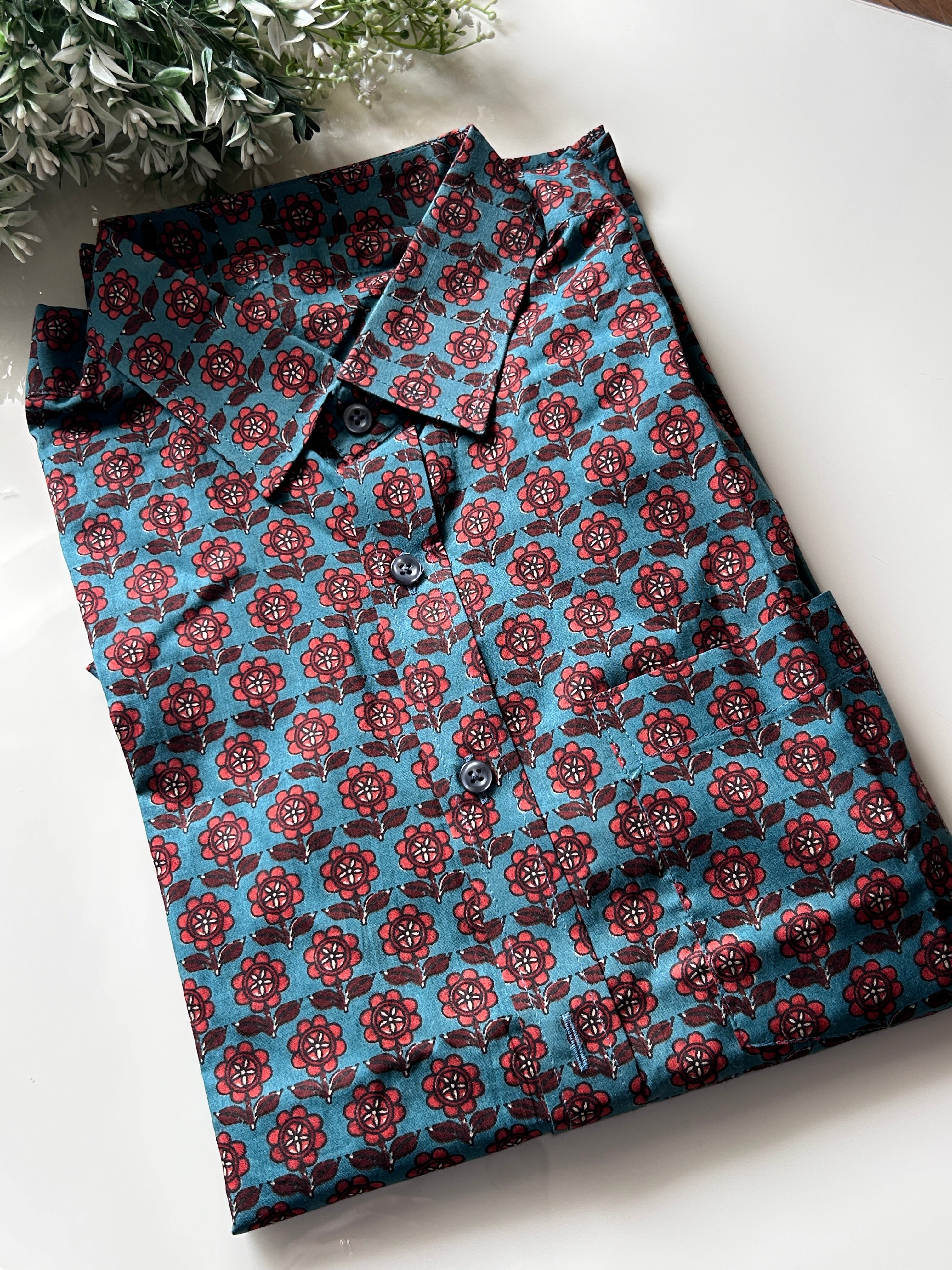 MENS SHIRT - FLORAL BLUE