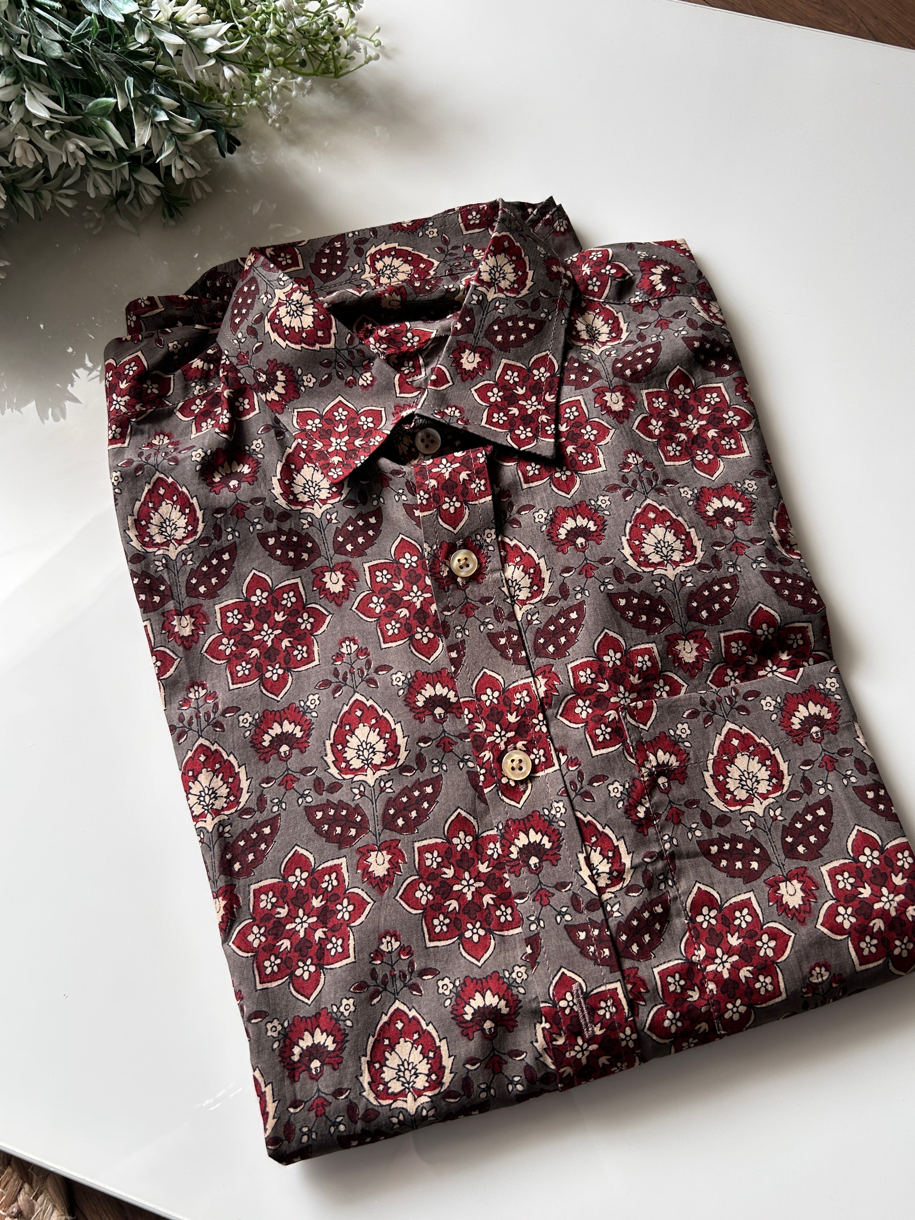 MENS SHIRT - GREY MAROON