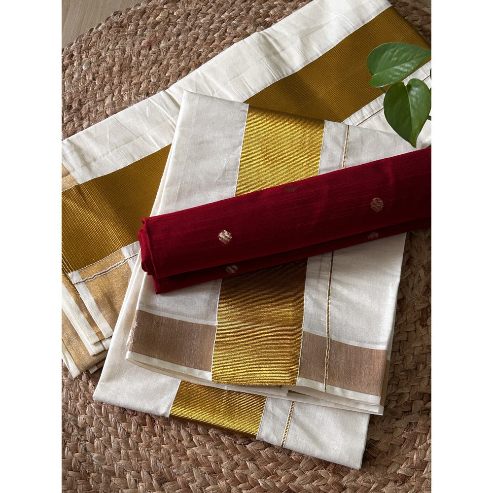 KERALA KASAVI - SET MUNDU - MAROON