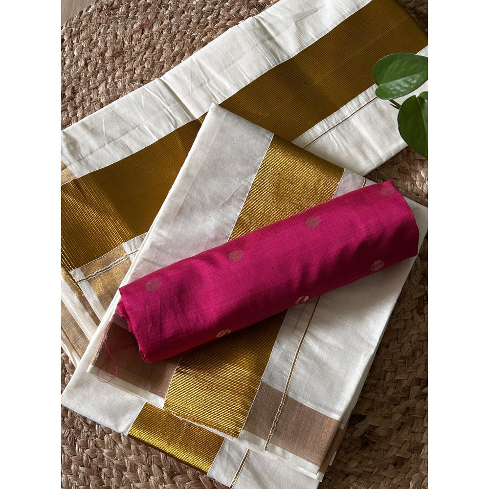 KERALA KASAVU - SET MUNDU - PINK