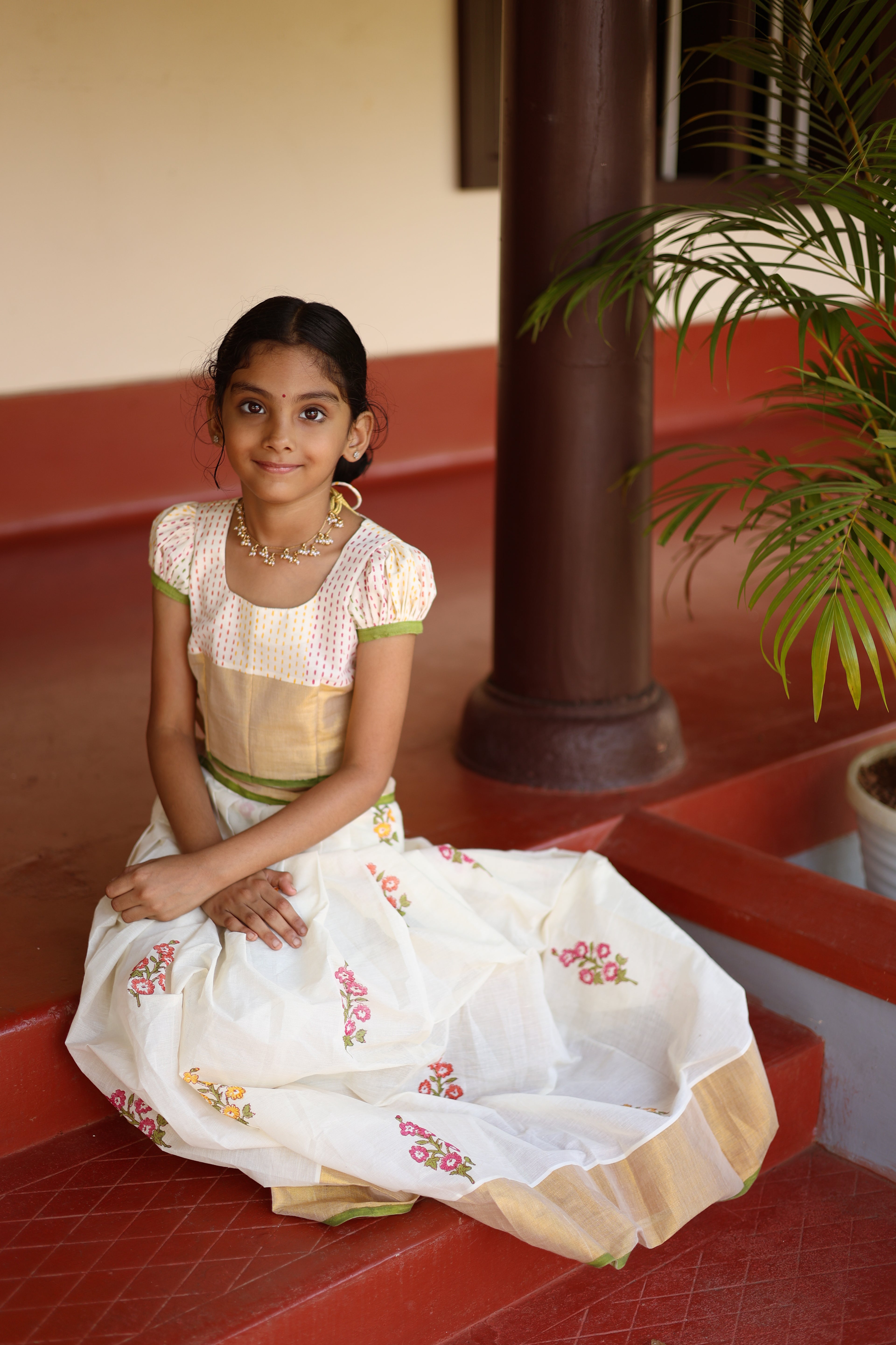 KIDS - KERALA KASAVU PAVADA SET - MALAR