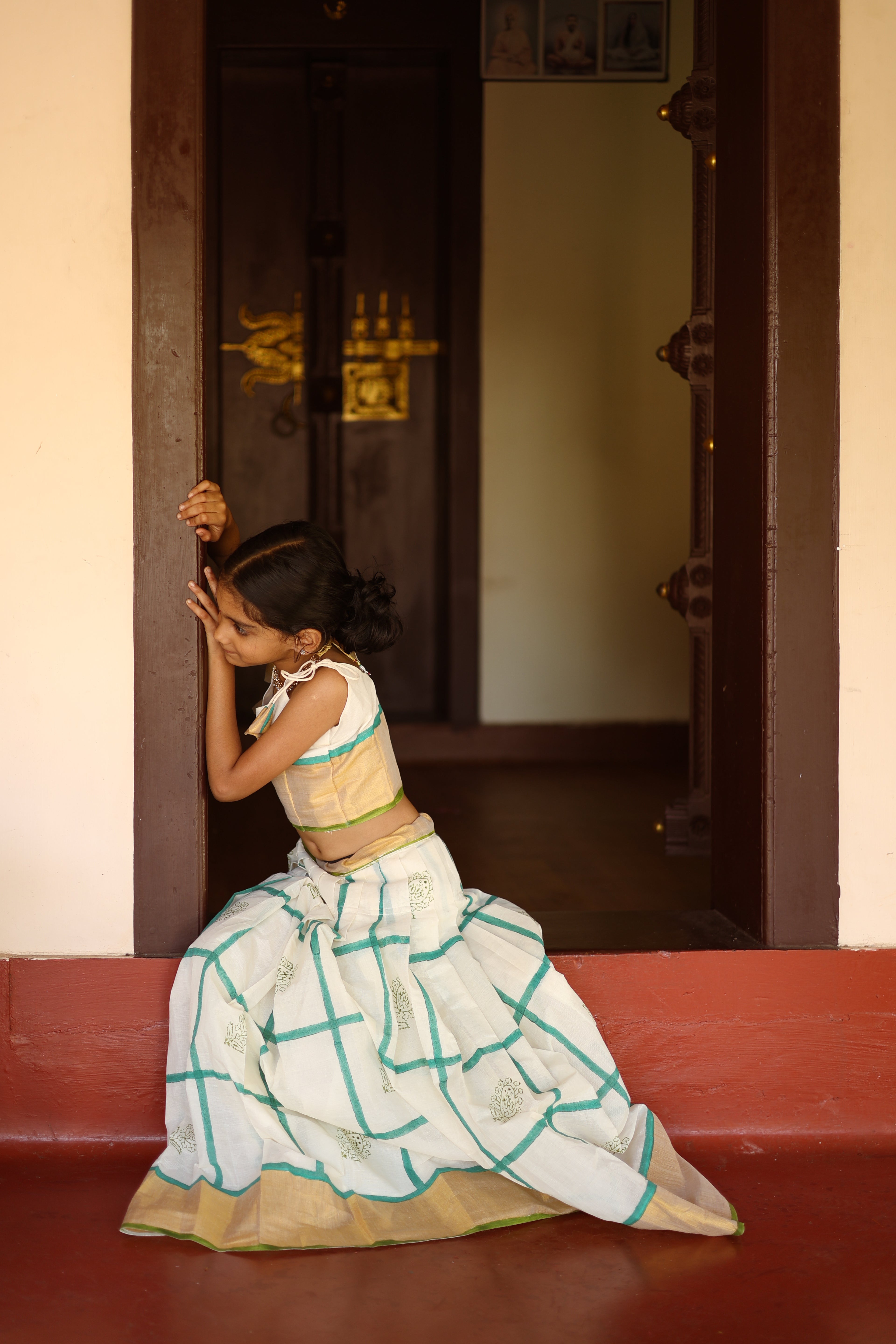 KIDS - KERALA KASAVU PAVADA SET -  PACHATHIRI