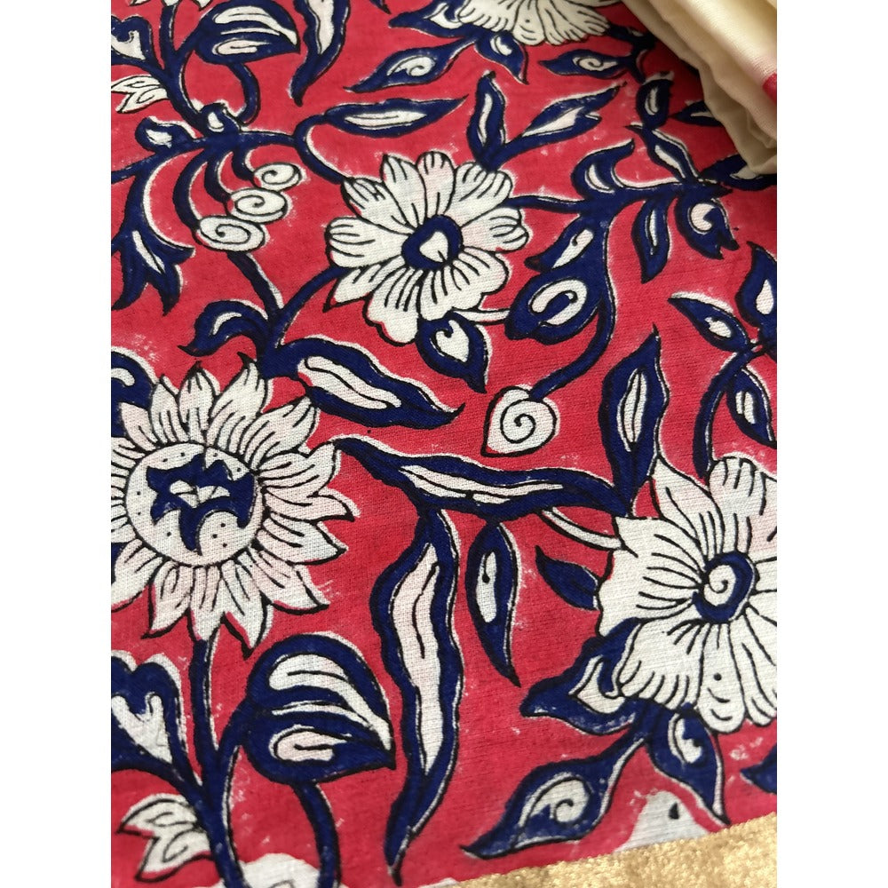 KERALA KASAVU - SET MUNDU - PEACH FLORAL