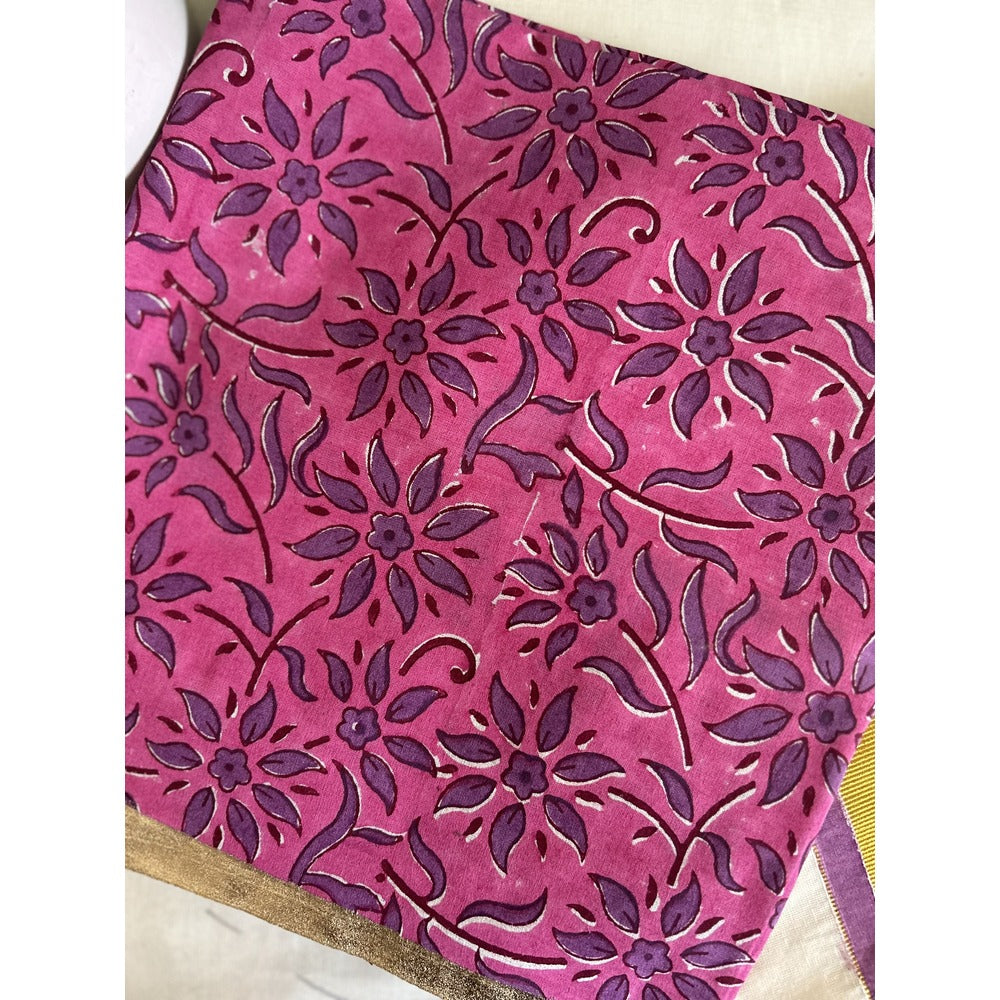KERALA KASAVU - SET MUNDU PURPLE FLORAL