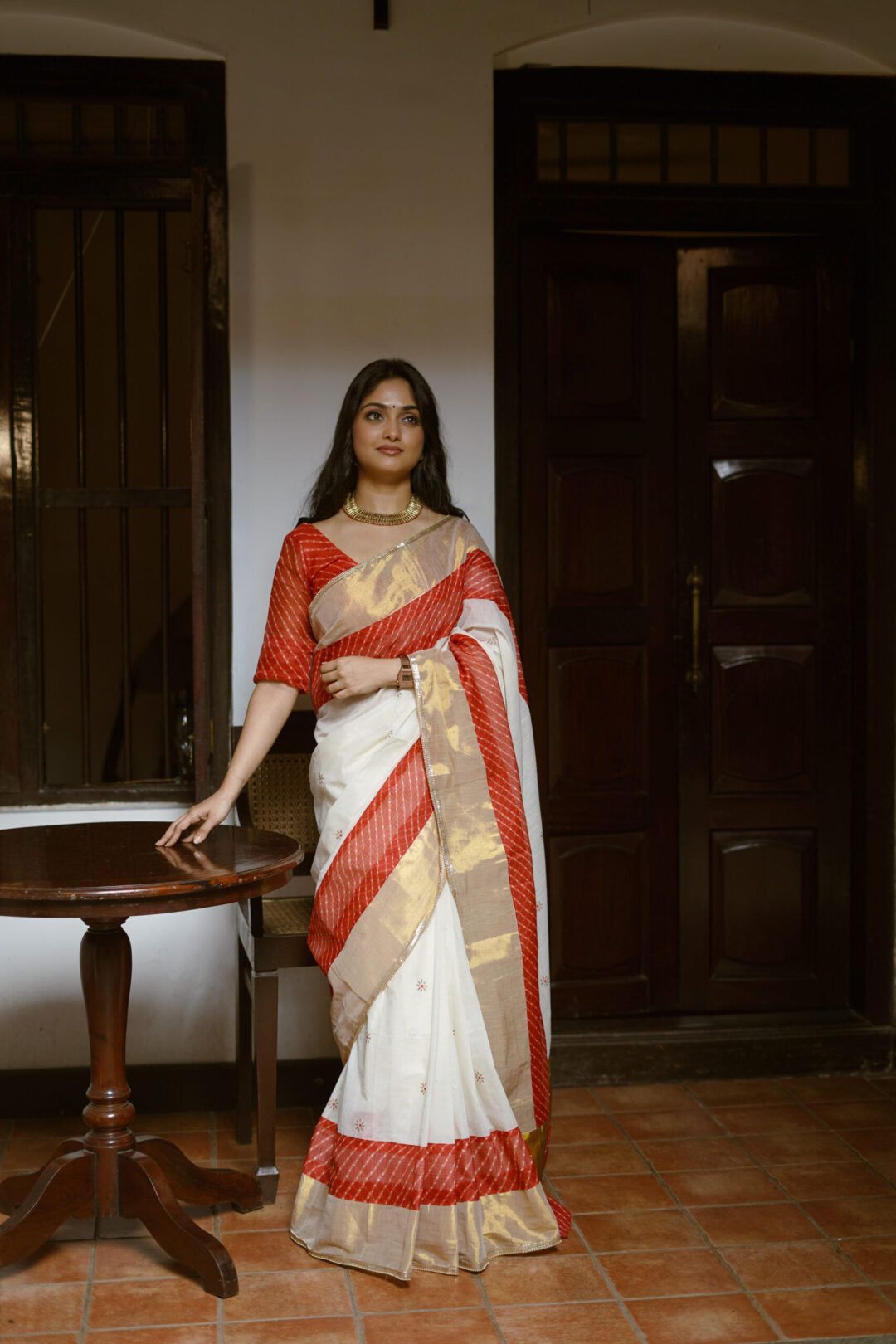 KERALA SAREE - LEHRIYA RED