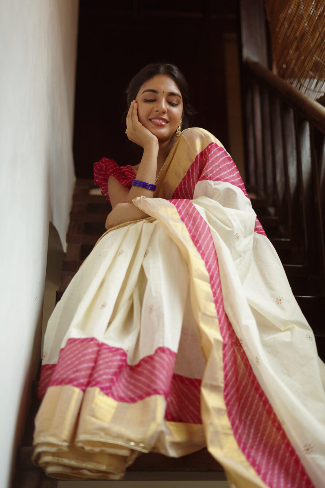 KERALA SAREE - LEHRIYA PINK