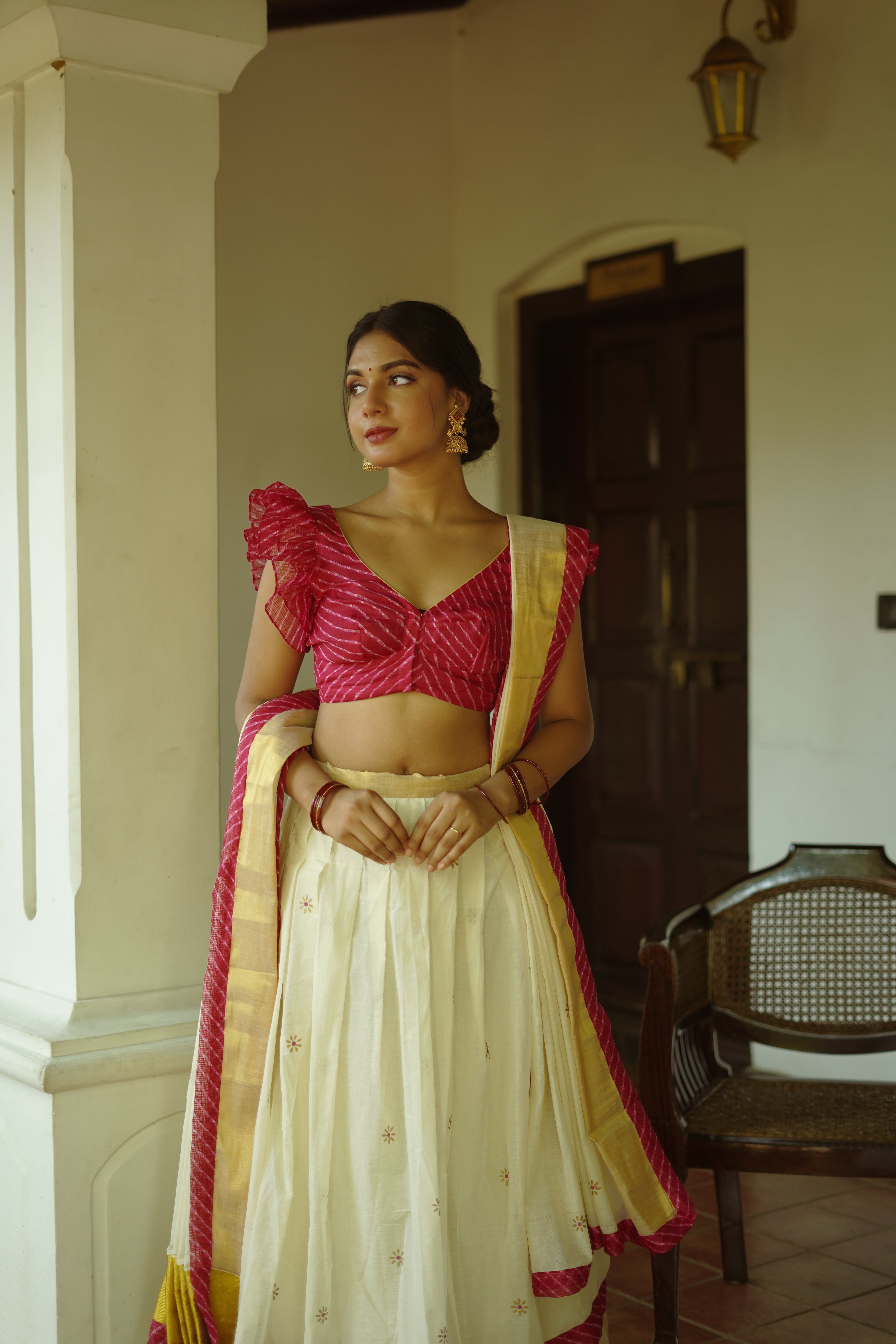 KERALA KASAVU - LEHRIYA PINK DHAVANI