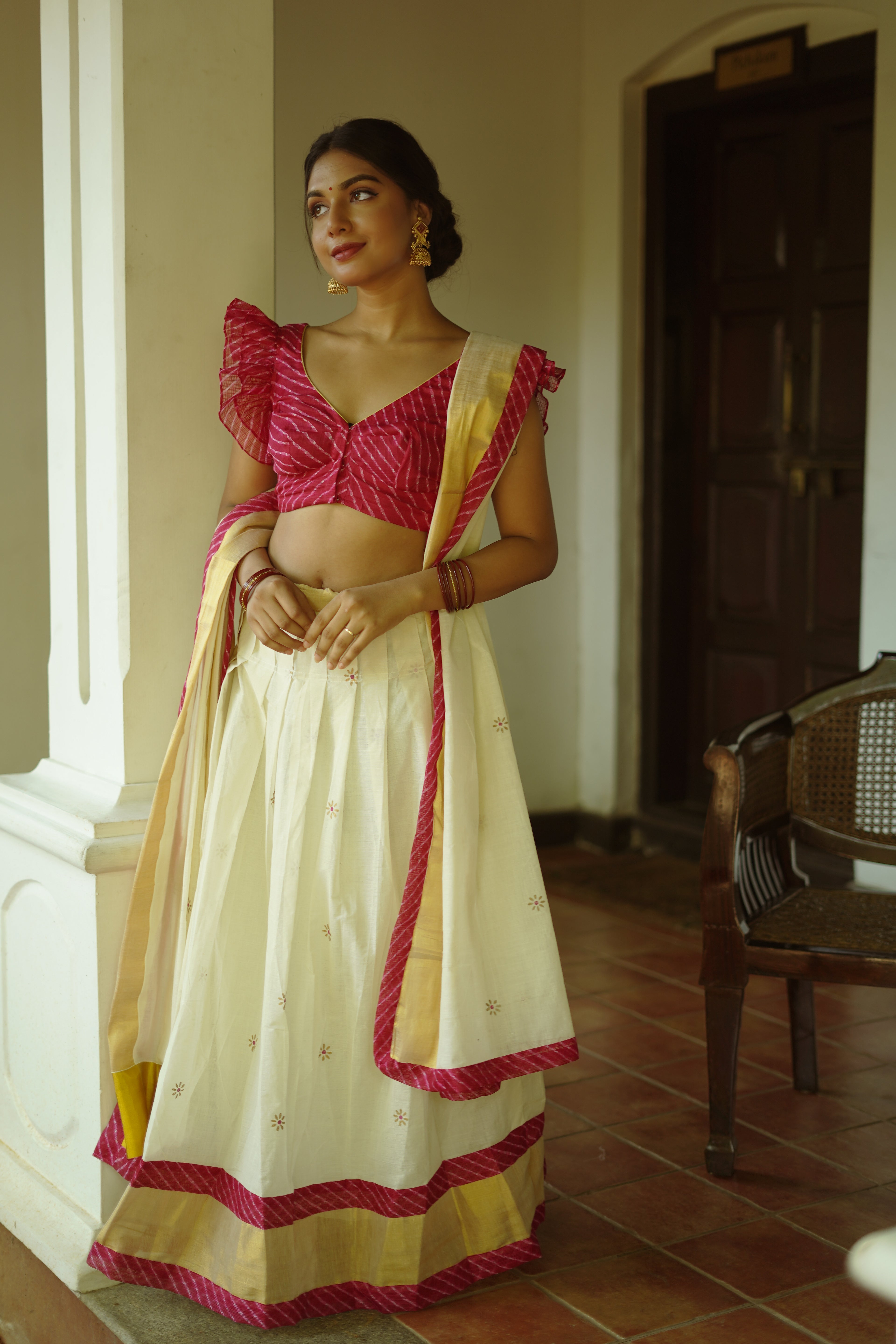 KERALA KASAVU - LEHRIYA PINK DHAVANI