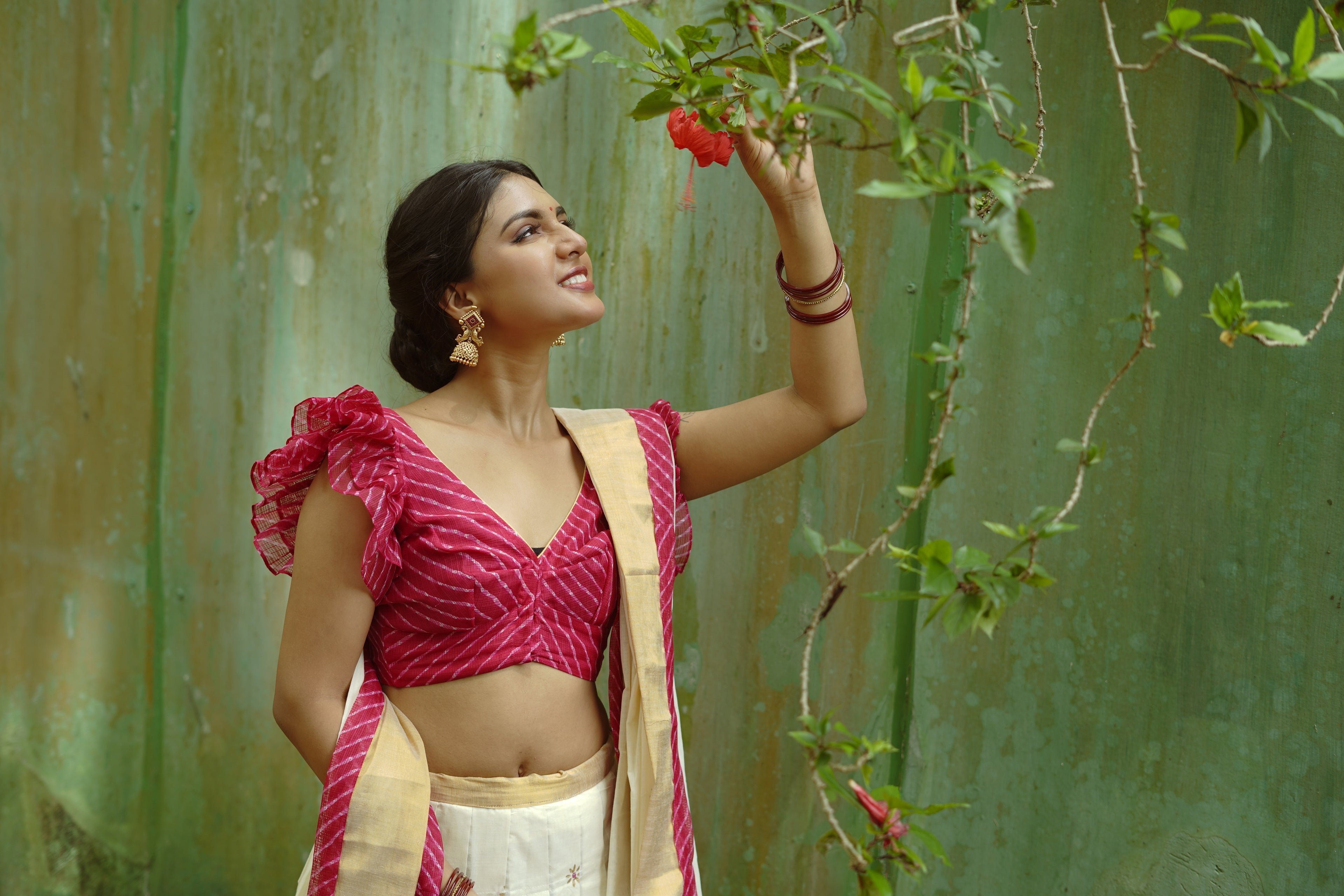 KERALA KASAVU - LEHRIYA PINK DHAVANI