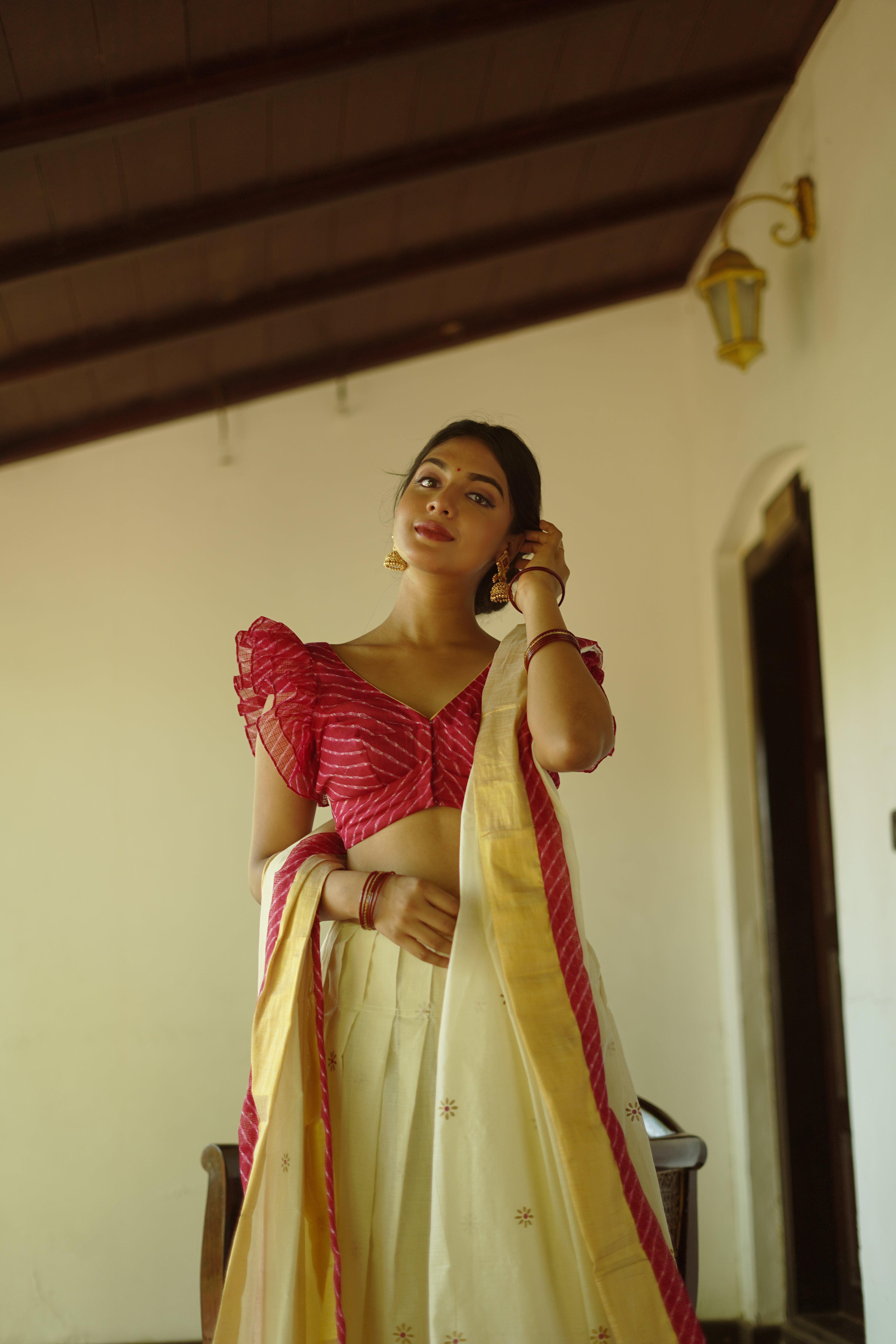 KERALA KASAVU - LEHRIYA PINK DHAVANI