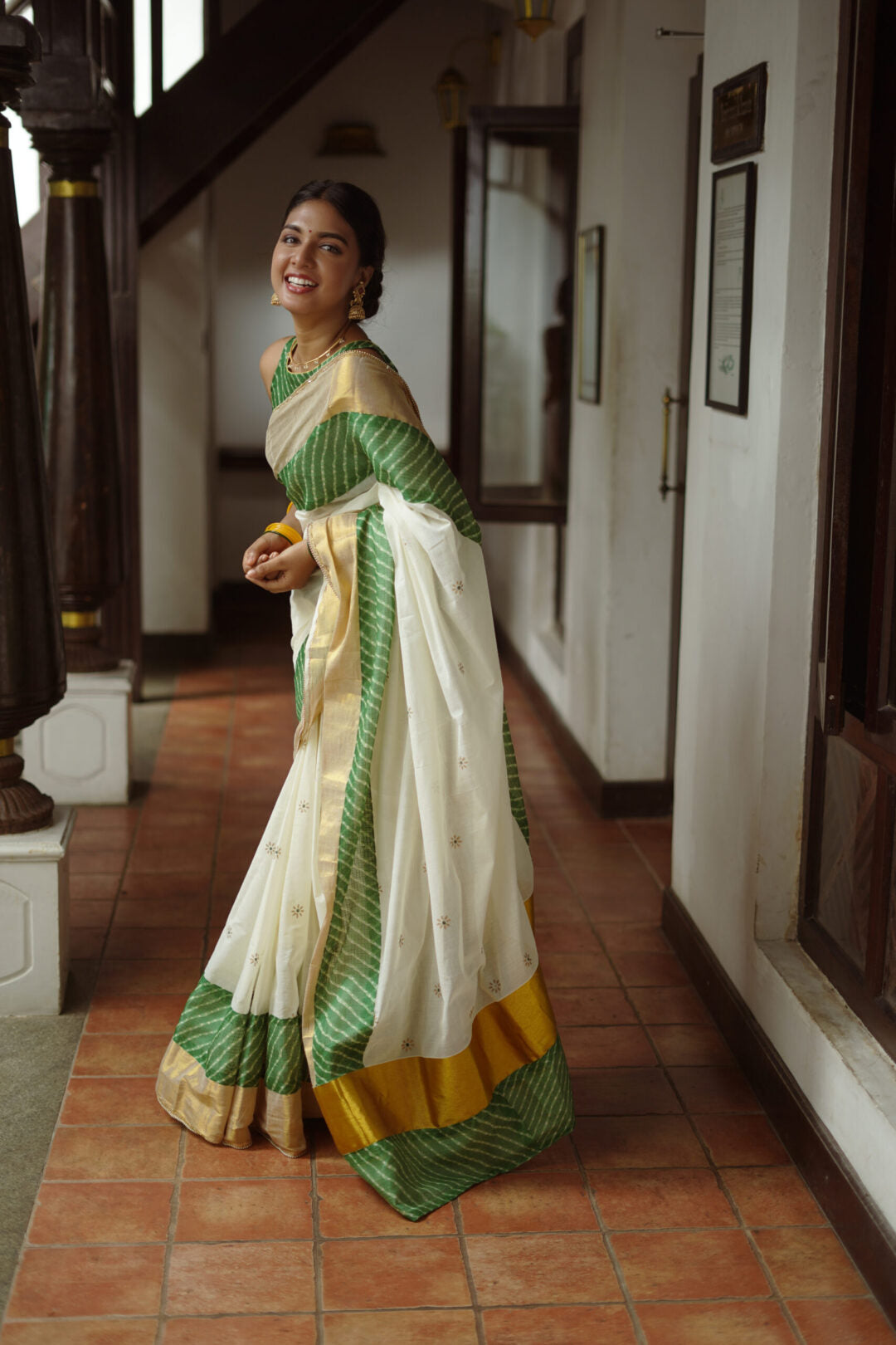 KERALA SAREE - LEHRIYA GREEN