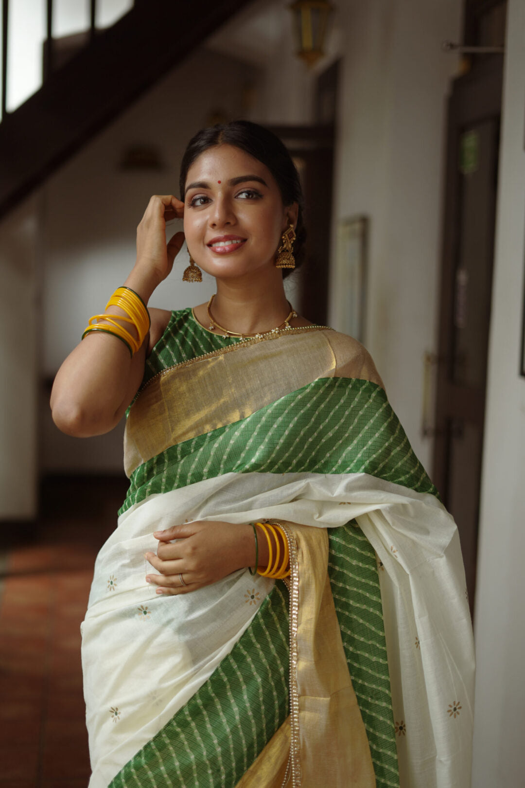 KERALA SAREE - LEHRIYA GREEN