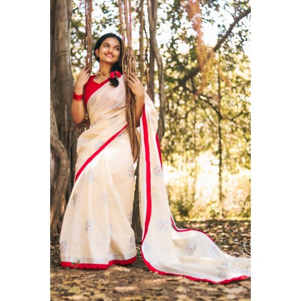 KERALA KASAVU - APSARAS - SILVER FLORAL