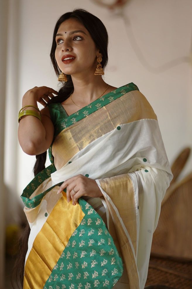 KERALA SAREE - MANOHARI - GREEN KASAVU
