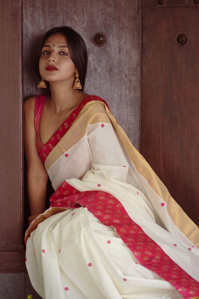 KERALA SAREE - MANOHARI - PINK KASAVU