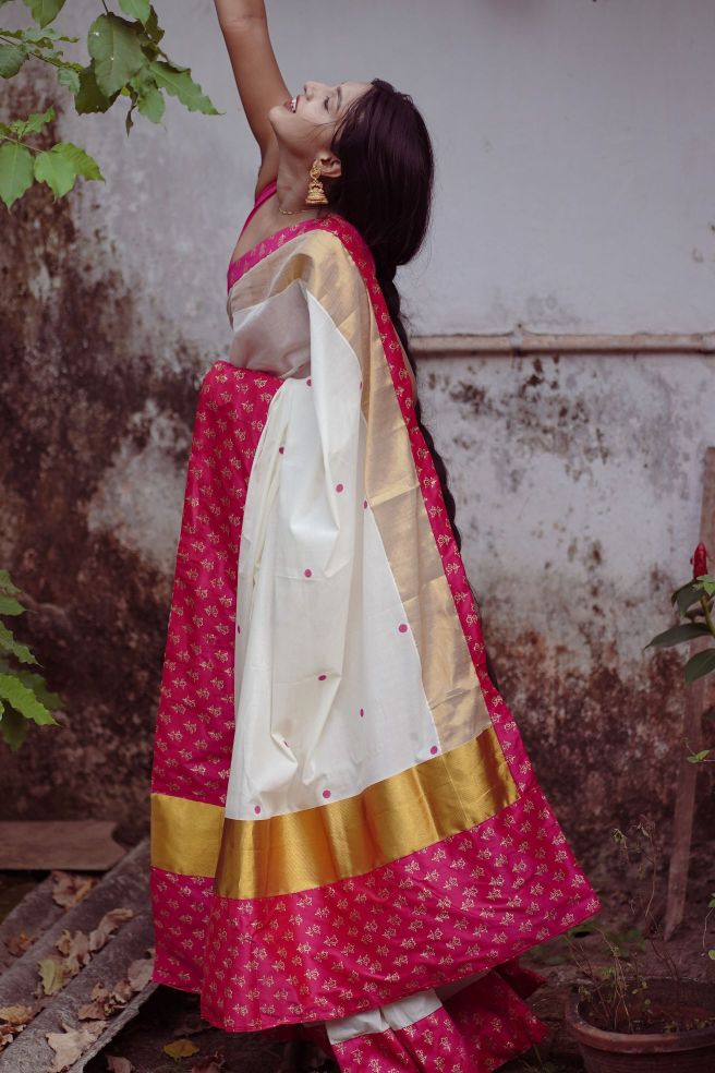 KERALA SAREE - MANOHARI - PINK KASAVU