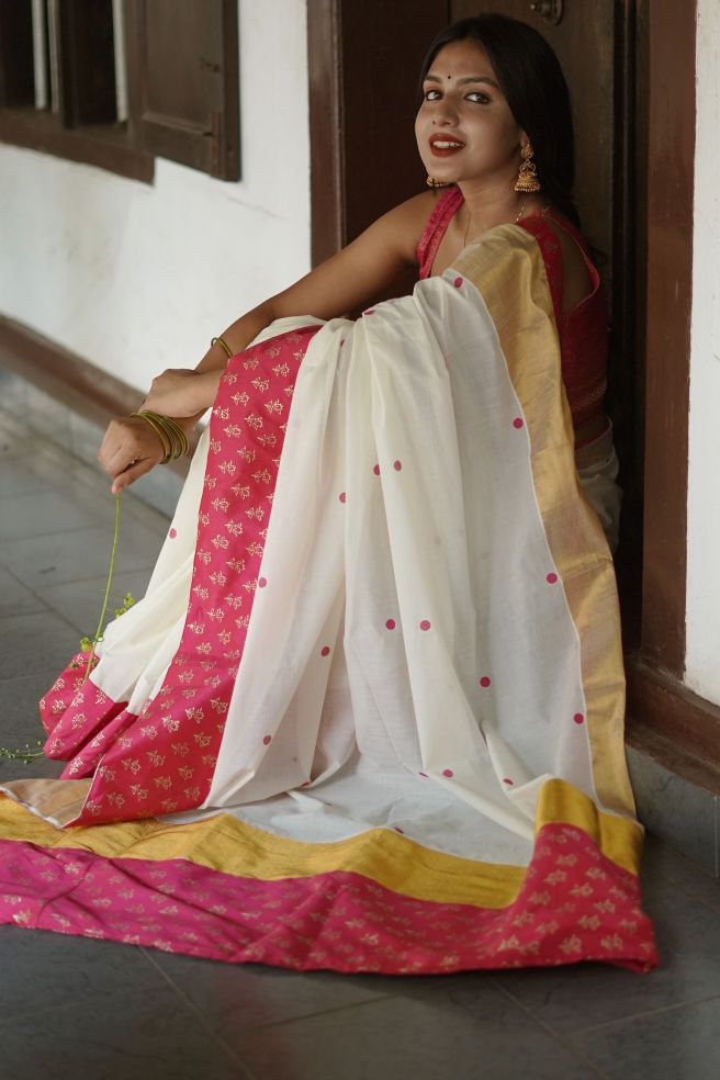 KERALA SAREE - MANOHARI - PINK KASAVU