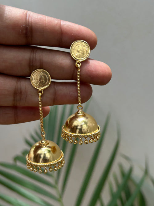 EARRINGS - GOLD TONE LONG JHUMKA