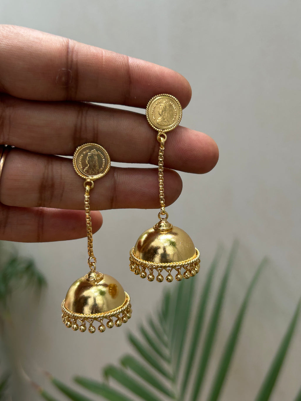 EARRINGS - GOLD TONE LONG JHUMKA