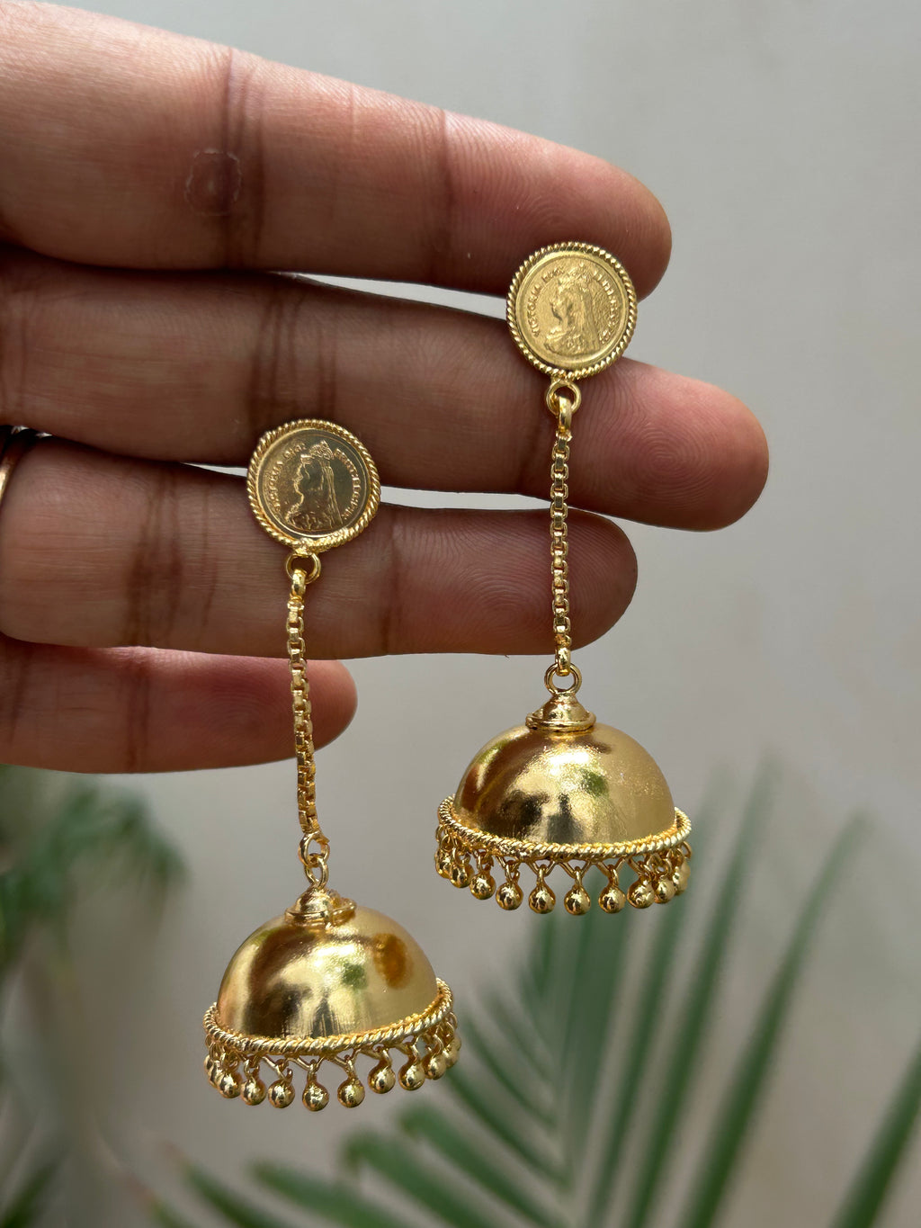 EARRINGS - GOLD TONE LONG JHUMKA