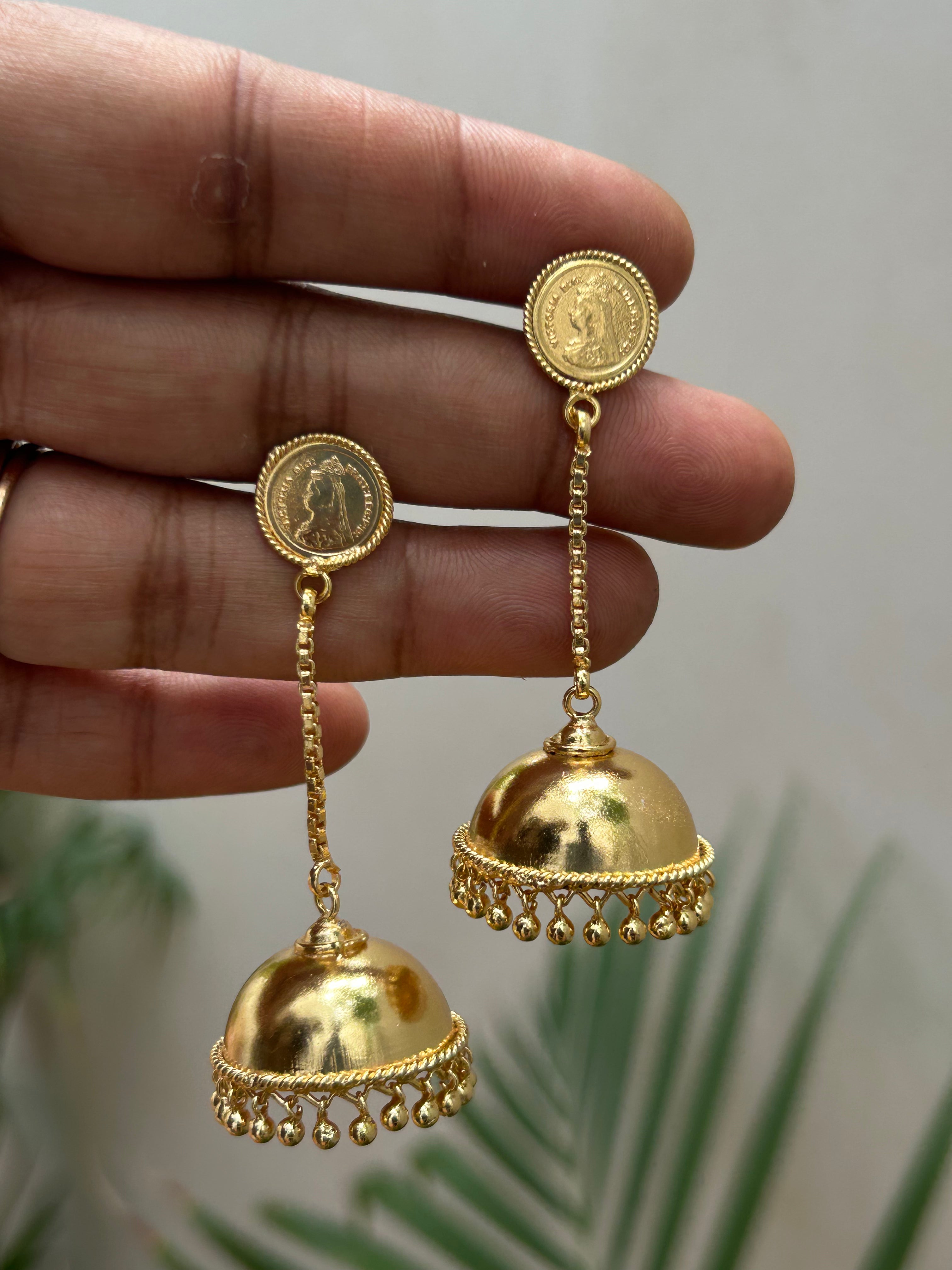 EARRINGS - GOLD TONE LONG JHUMKA