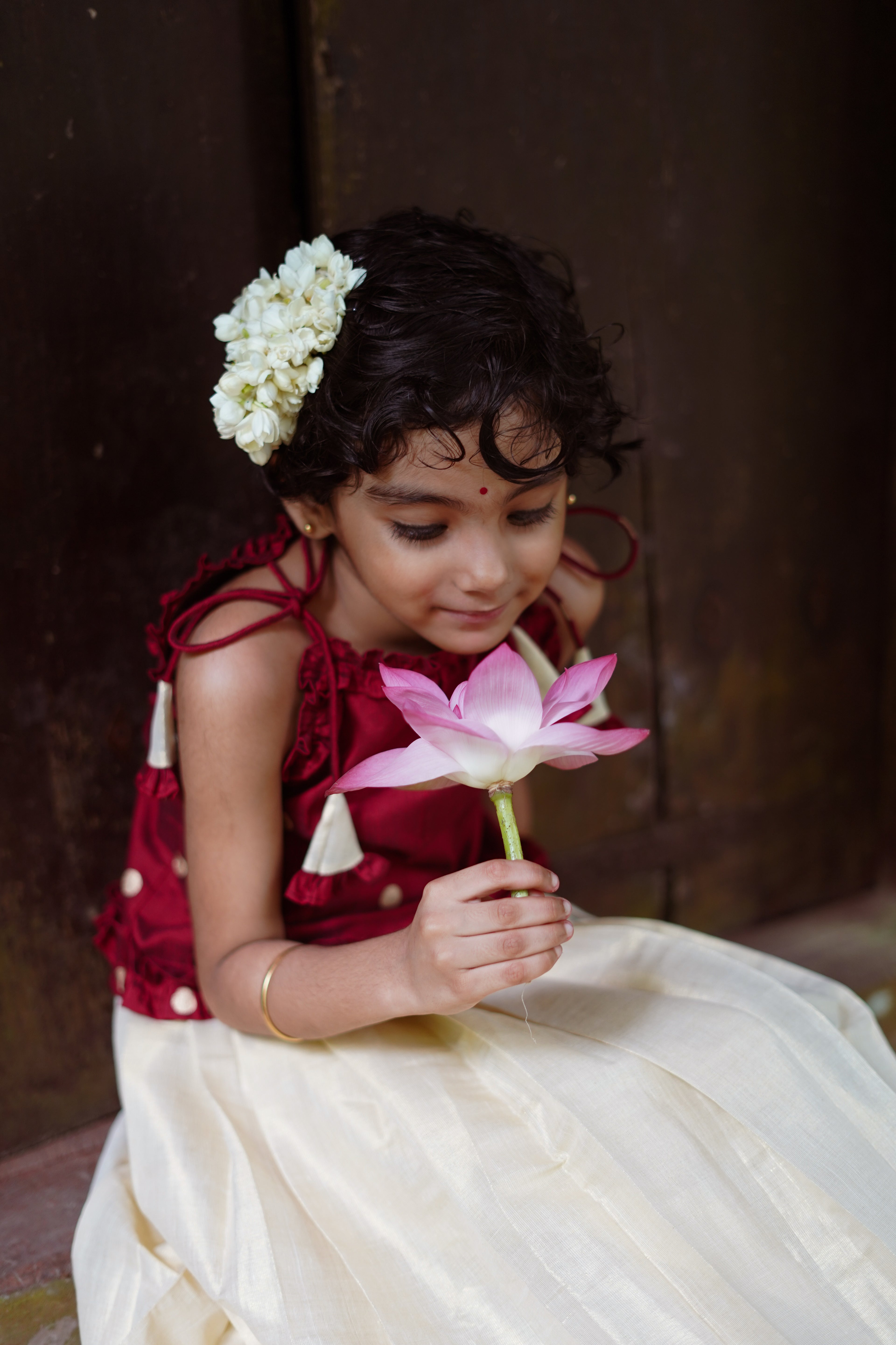 KIDS - KERALA KASAVU PAVADA - MAROON