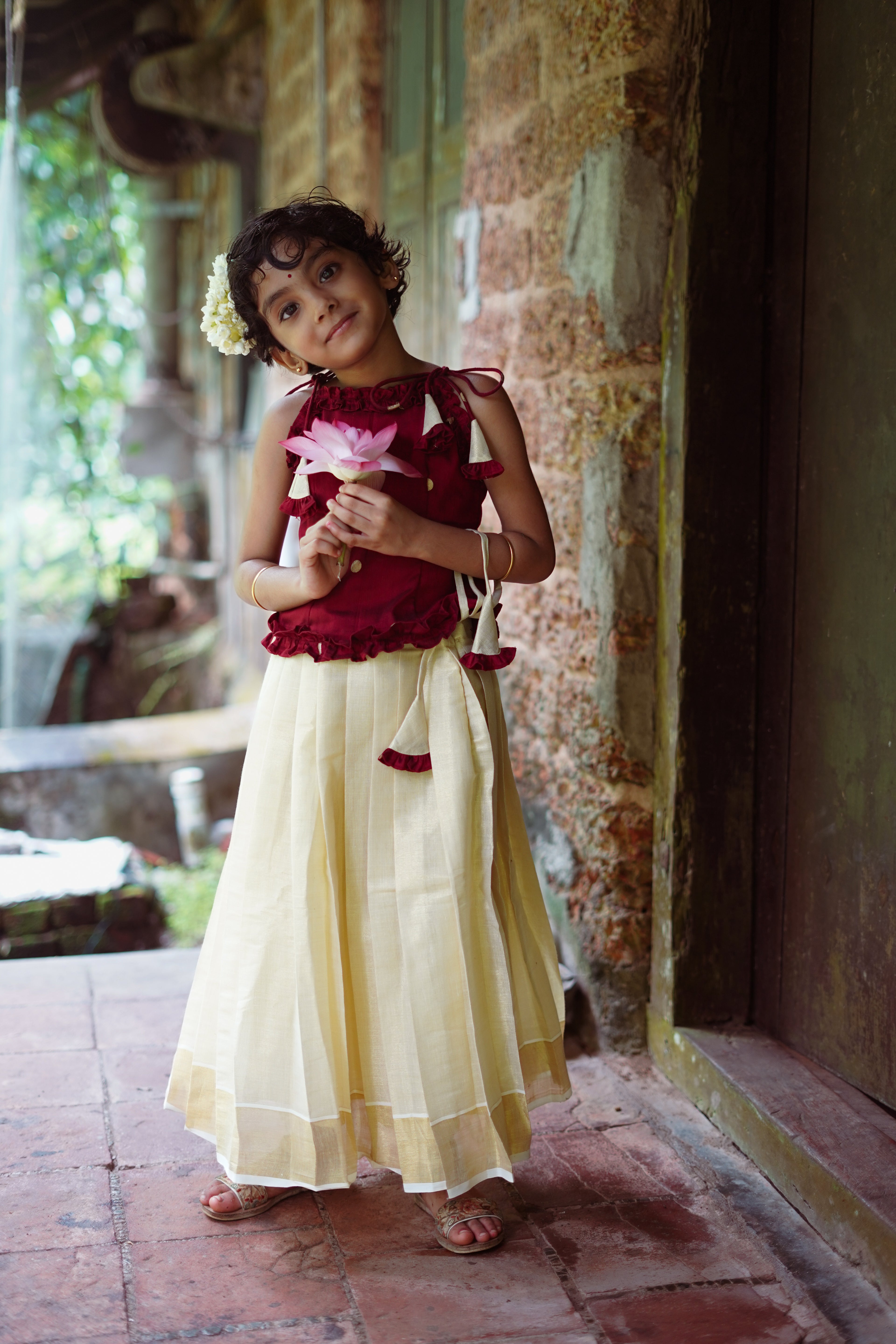 KIDS - KERALA KASAVU PAVADA - MAROON