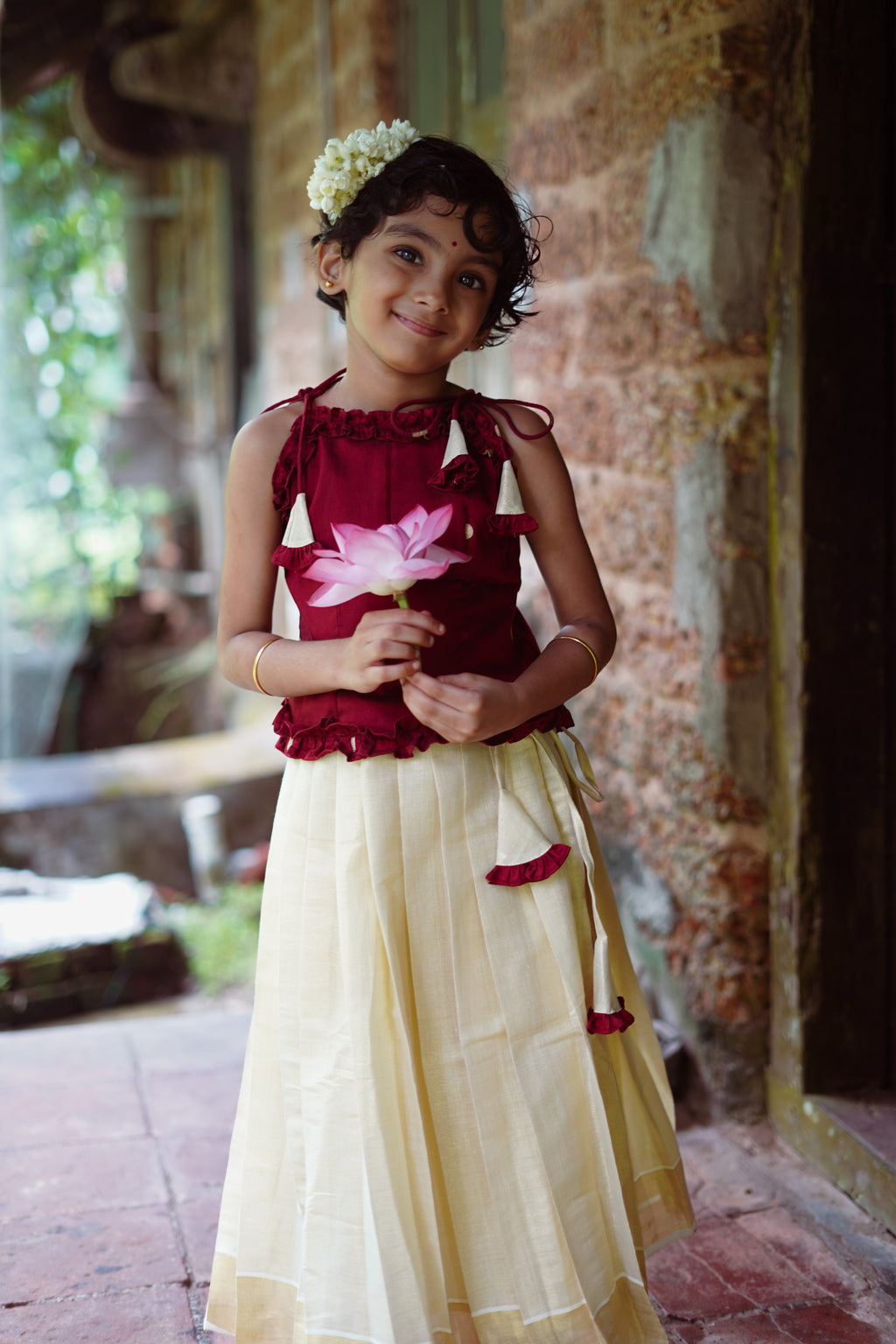 KIDS - KERALA KASAVU PAVADA - MAROON