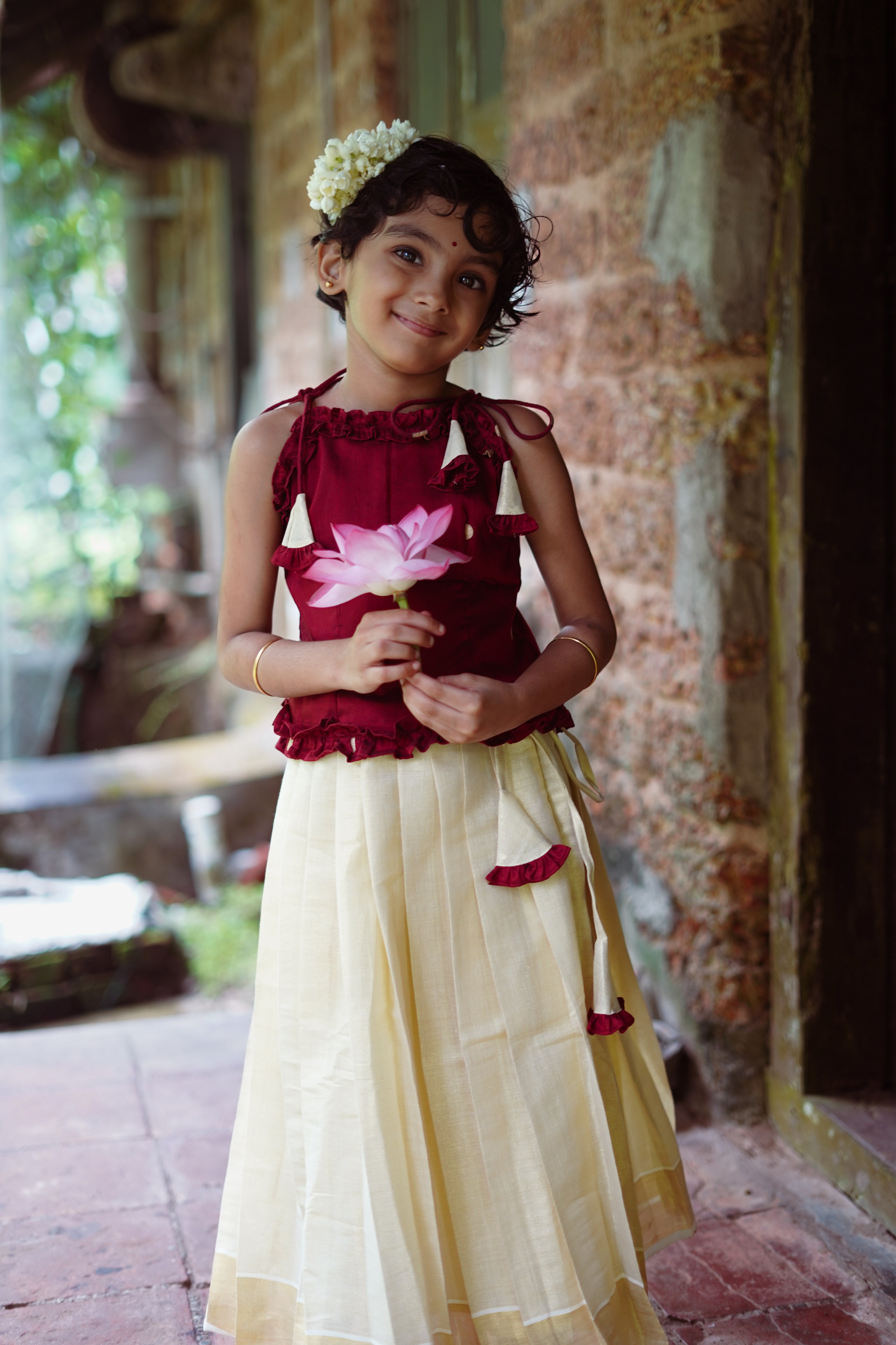 KIDS - KERALA KASAVU PAVADA - MAROON