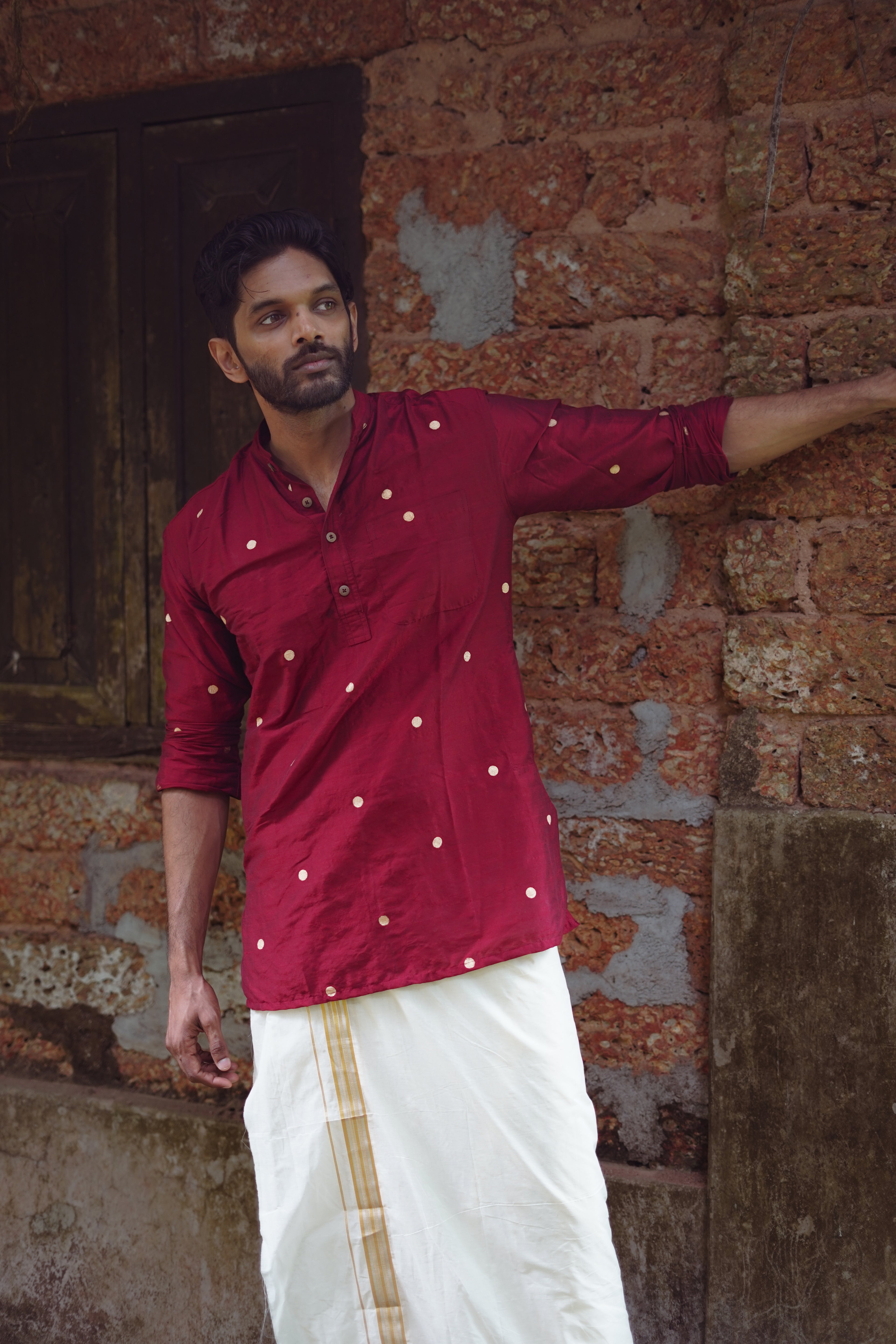 MENS SHORT KURTA - MAROON