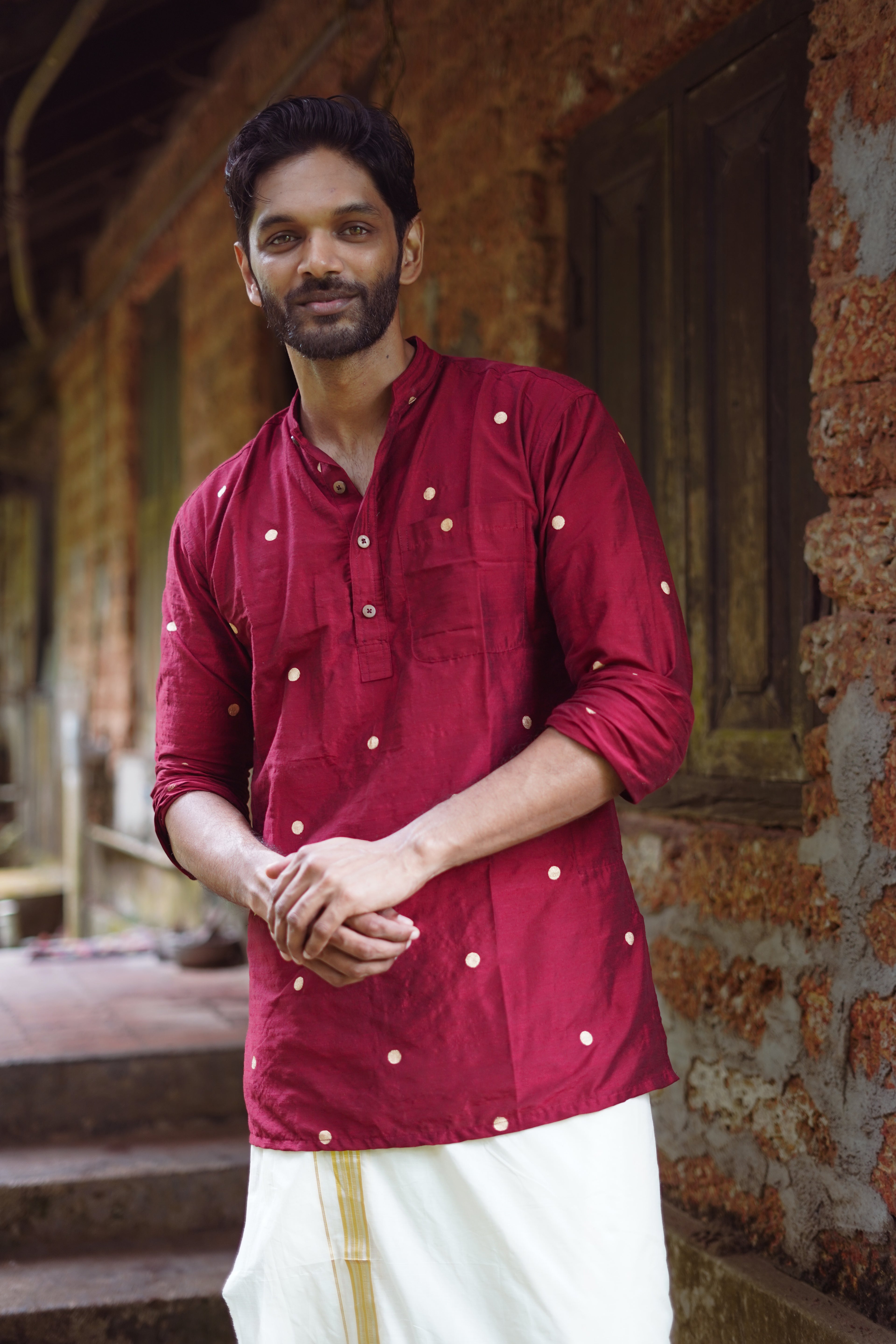 MENS SHORT KURTA - MAROON