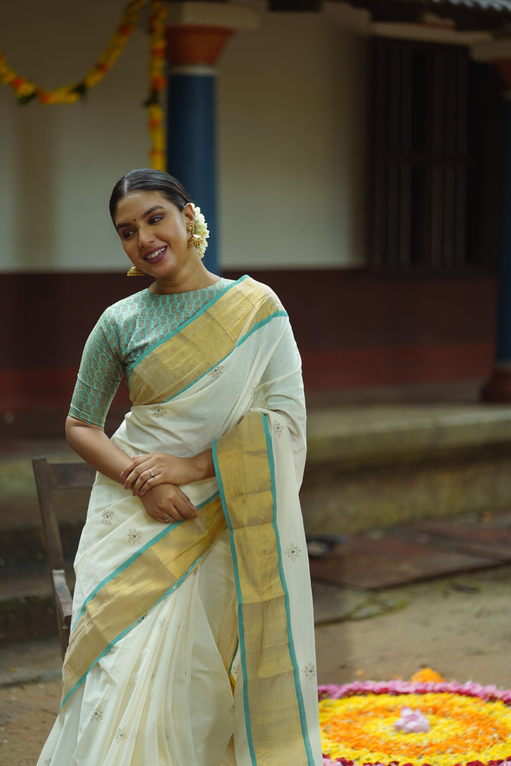 KERALA SAREE - TURQUOISE (WITHOUT BLOUSE)