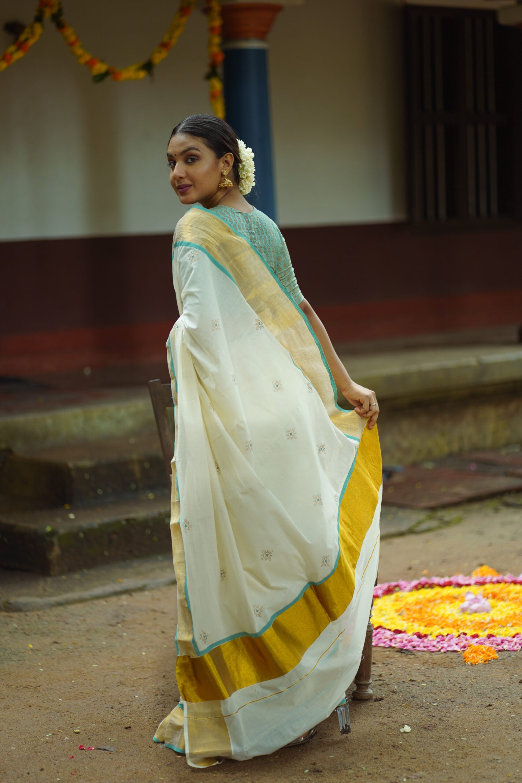 KERALA SAREE - TURQUOISE (WITHOUT BLOUSE)
