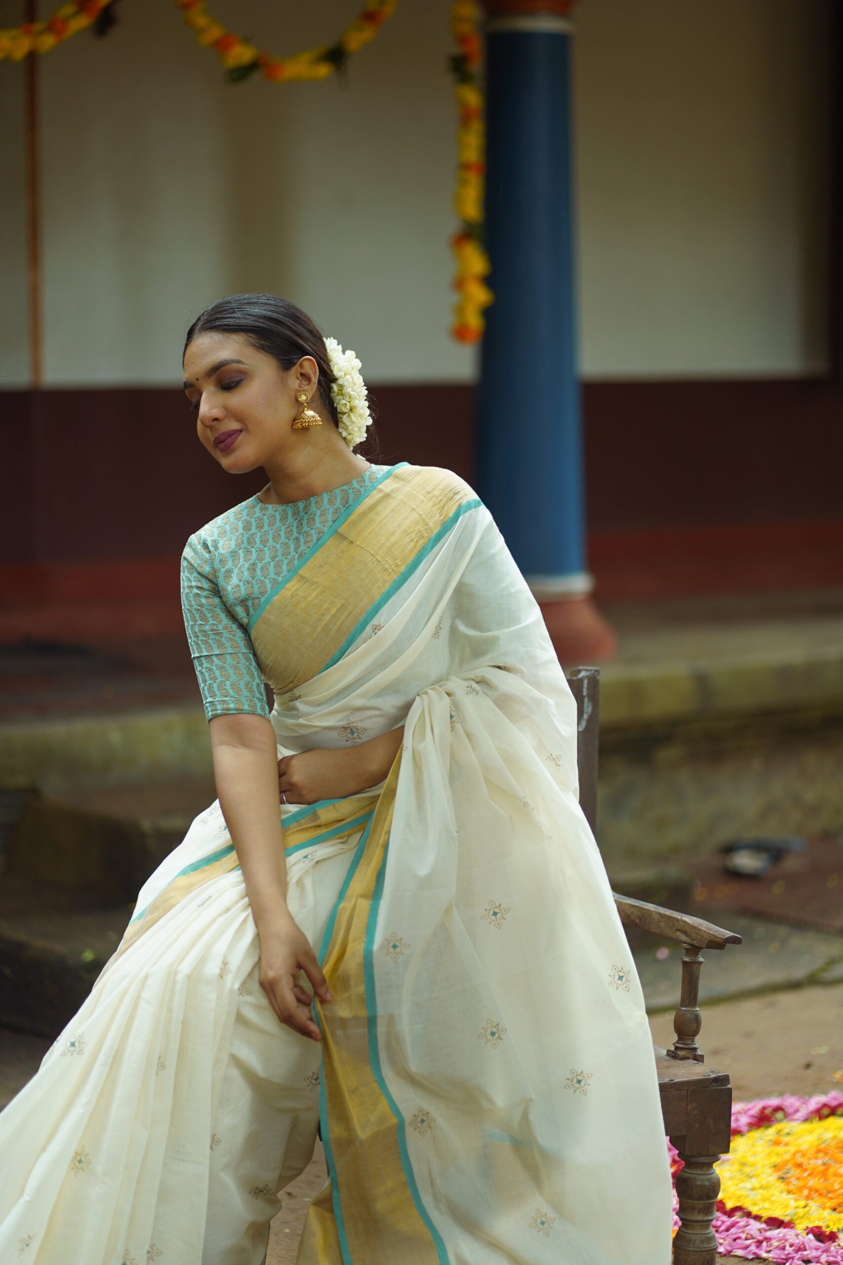 KERALA SAREE - TURQUOISE (WITHOUT BLOUSE)