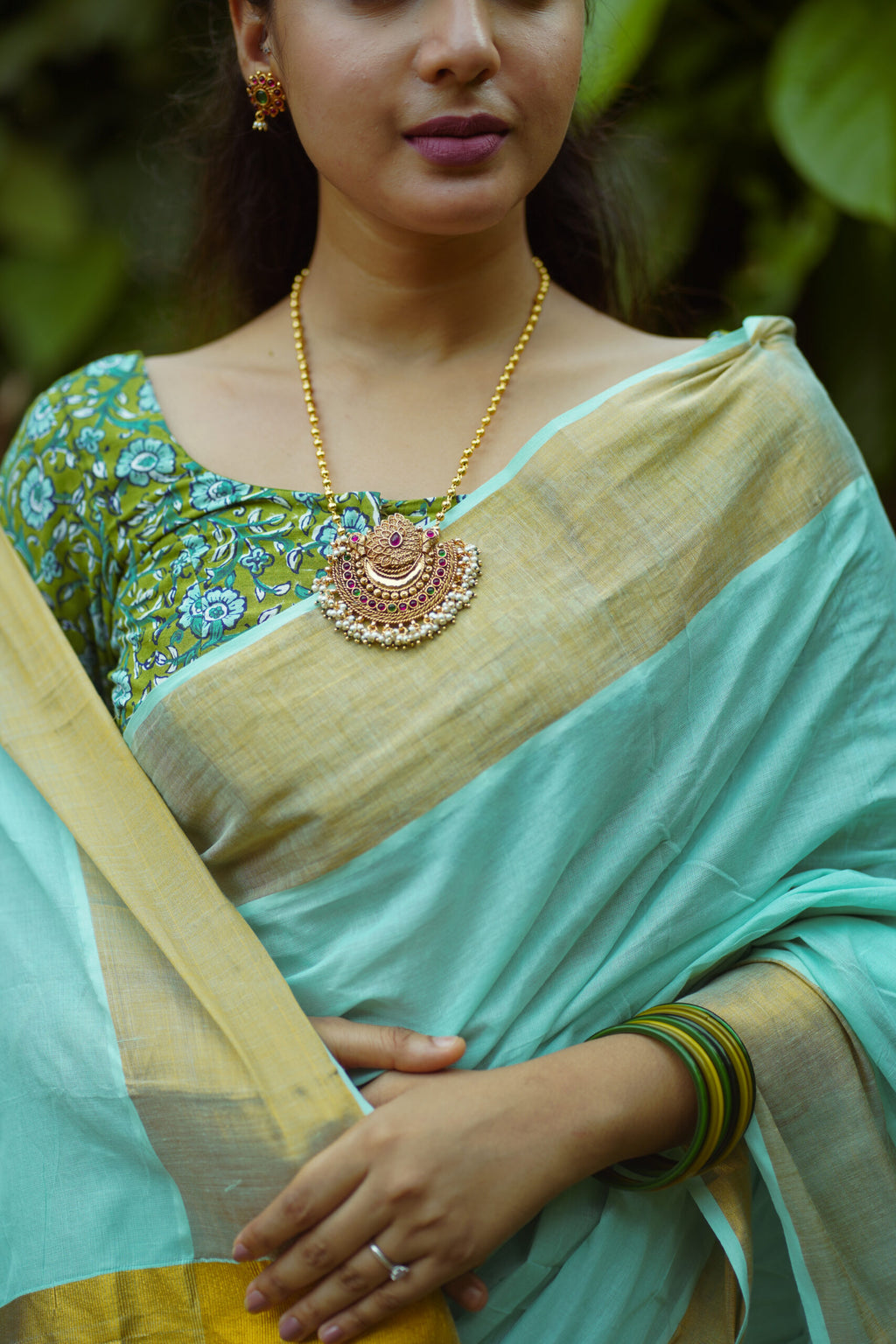 KERALA SAREE - LIME GREEN