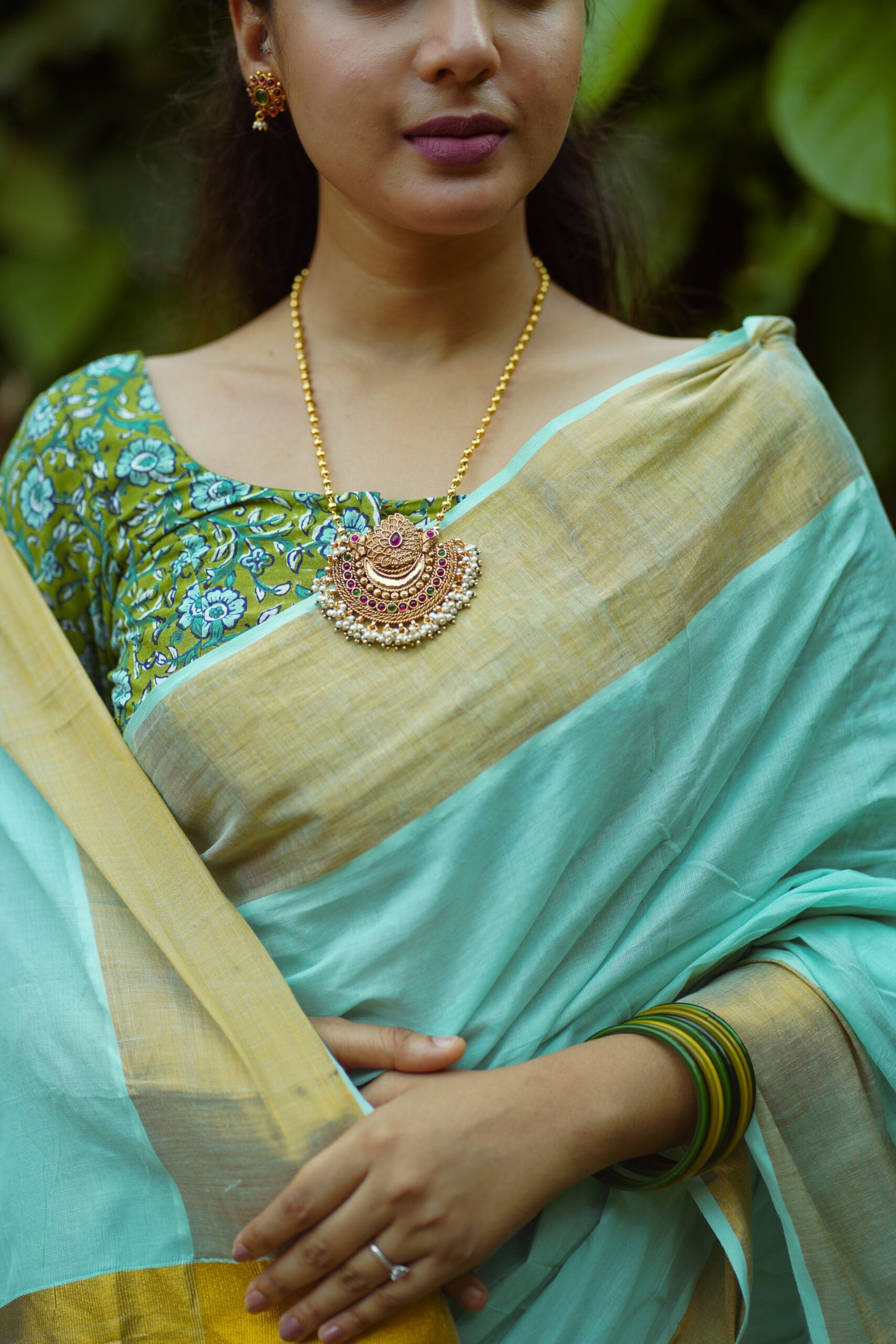 KERALA SAREE - LIME GREEN